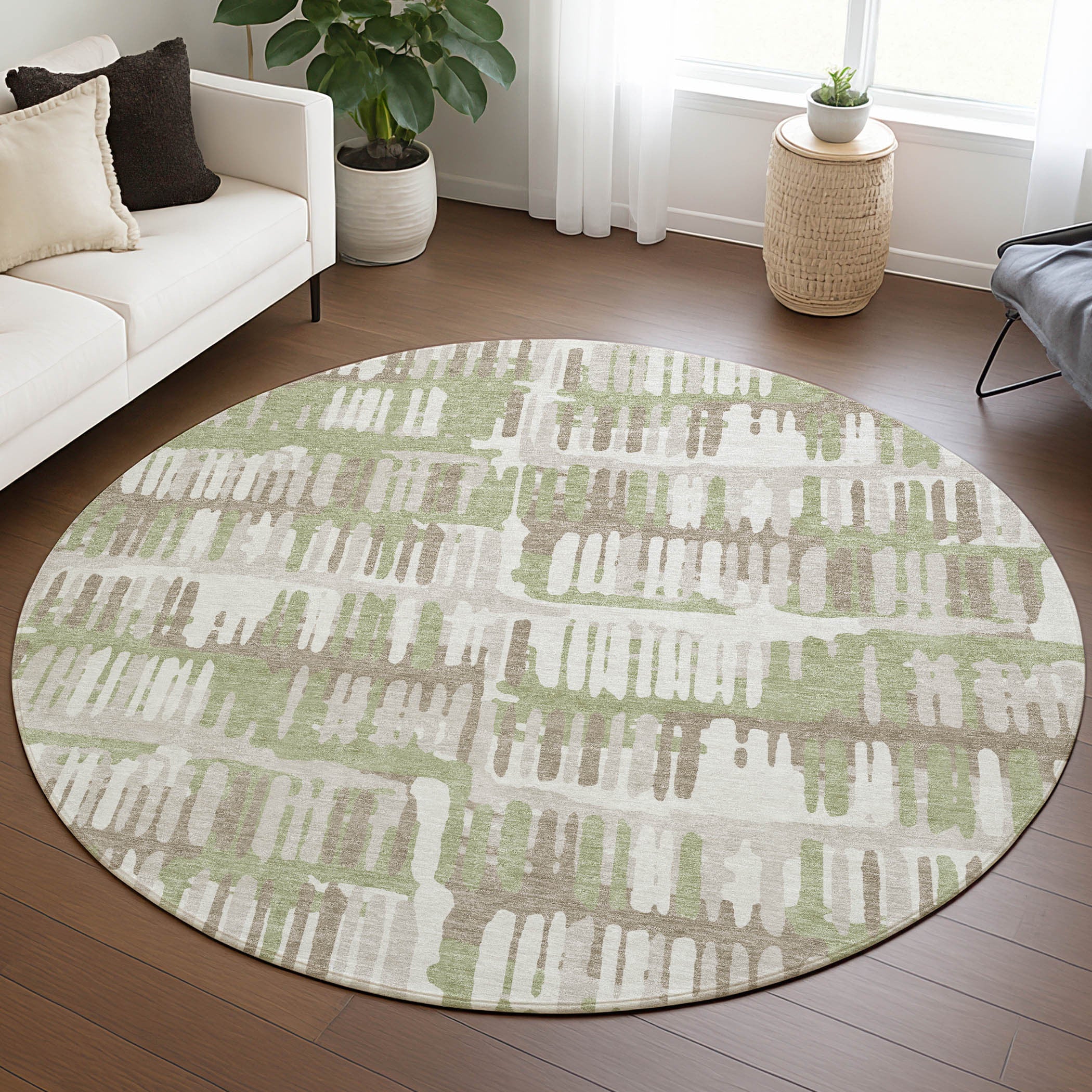8' Green And Denim Blue Round Abstract Washable Indoor Outdoor Area Rug Homeroots Outdoor