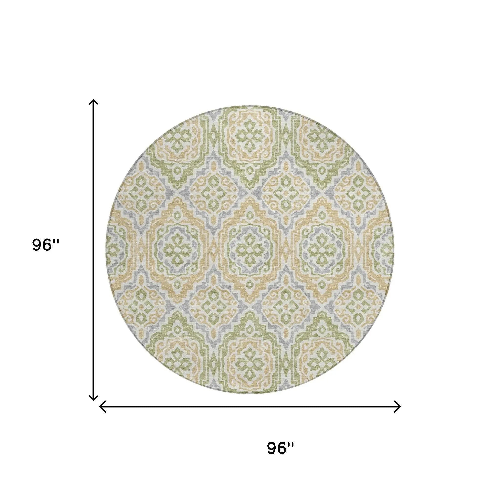 8' Green And Denim Blue Round Tribal Washable Indoor Outdoor Area Rug Homeroots Outdoor