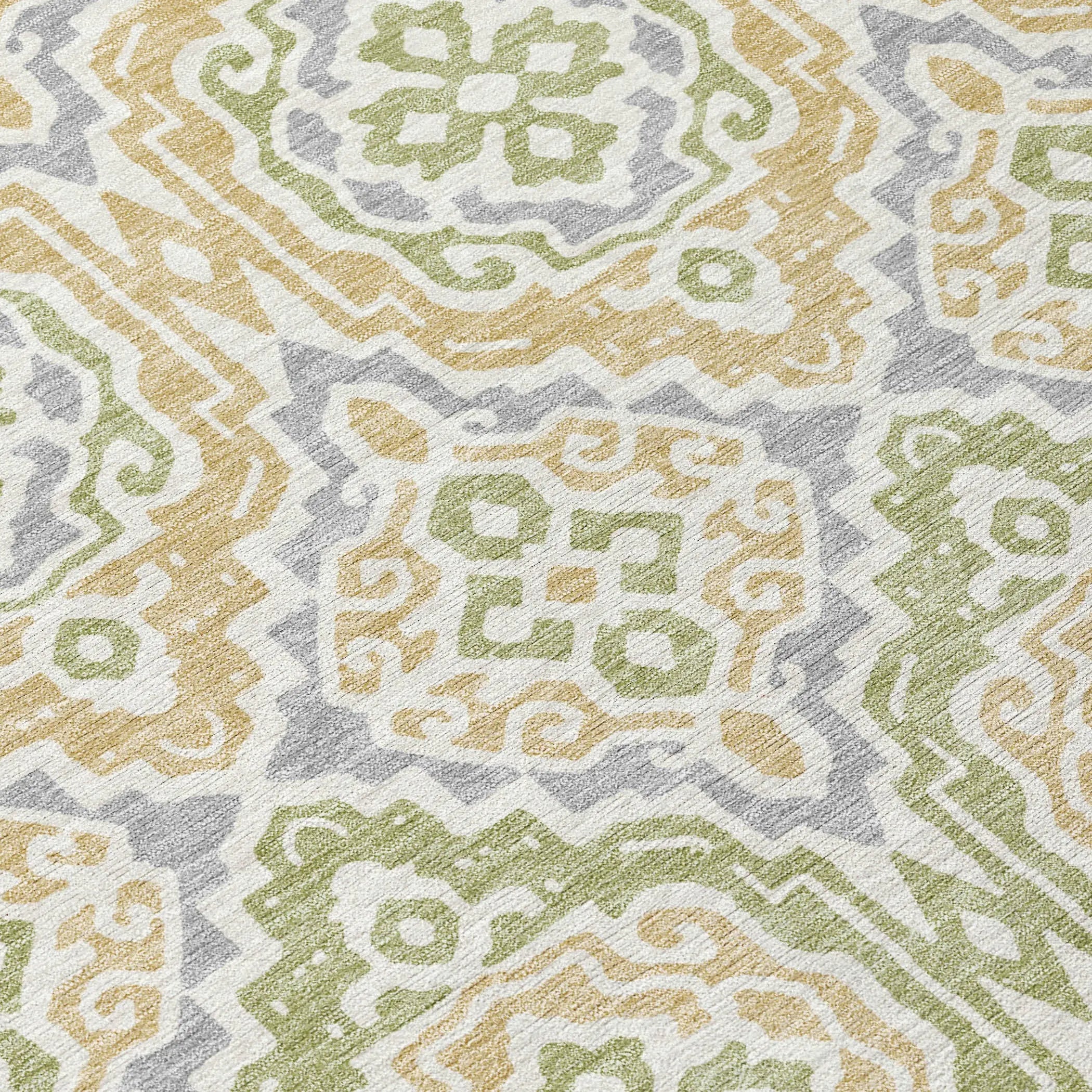 8' Green And Denim Blue Round Tribal Washable Indoor Outdoor Area Rug Homeroots Outdoor