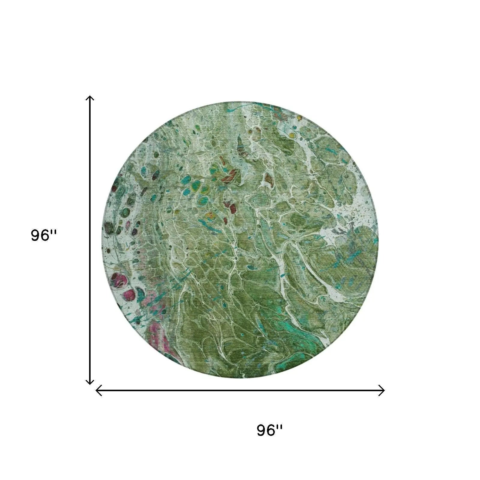 8' Green And Fern Green Round Abstract Washable Indoor Outdoor Area Rug Homeroots Outdoor