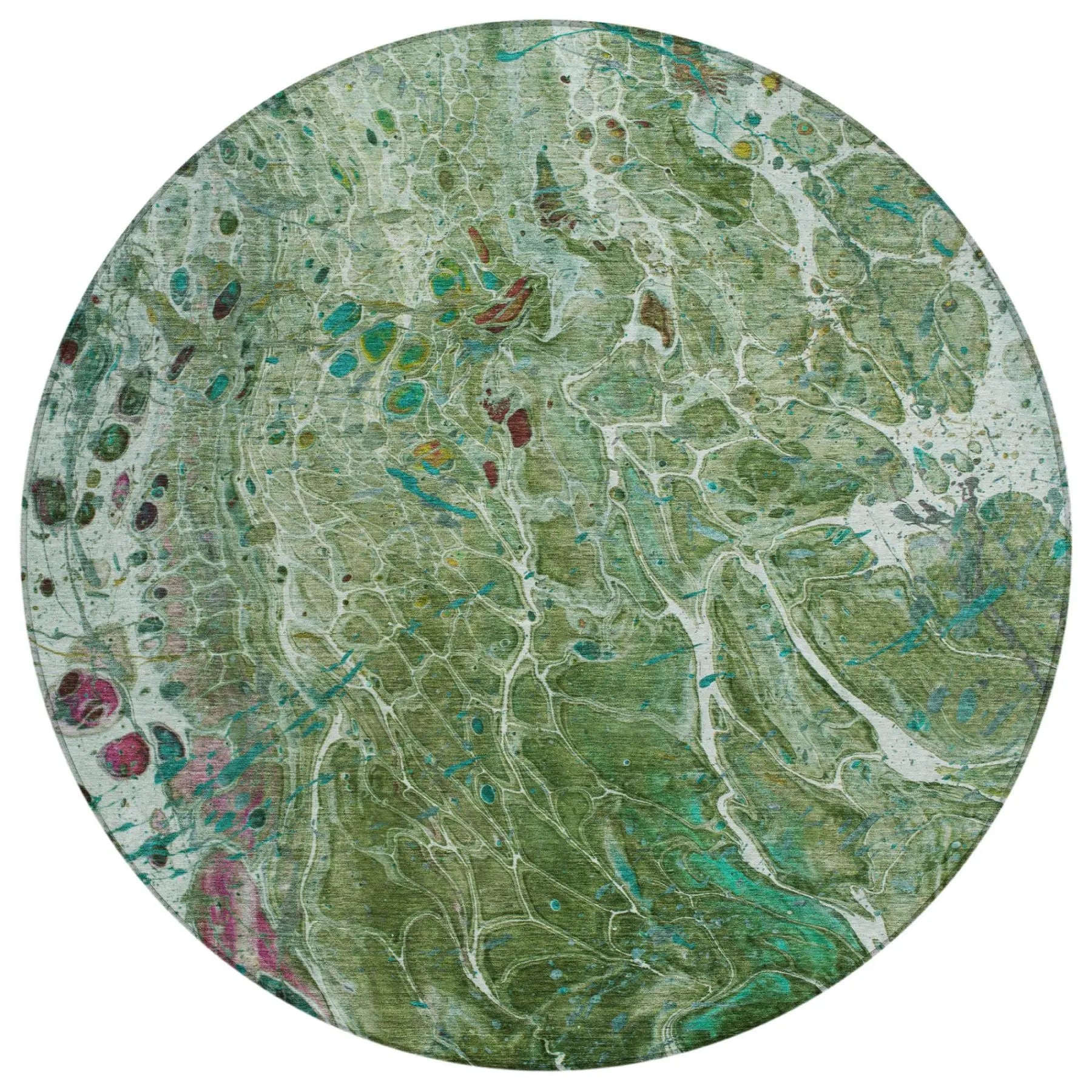 8' Green And Fern Green Round Abstract Washable Indoor Outdoor Area Rug Homeroots Outdoor
