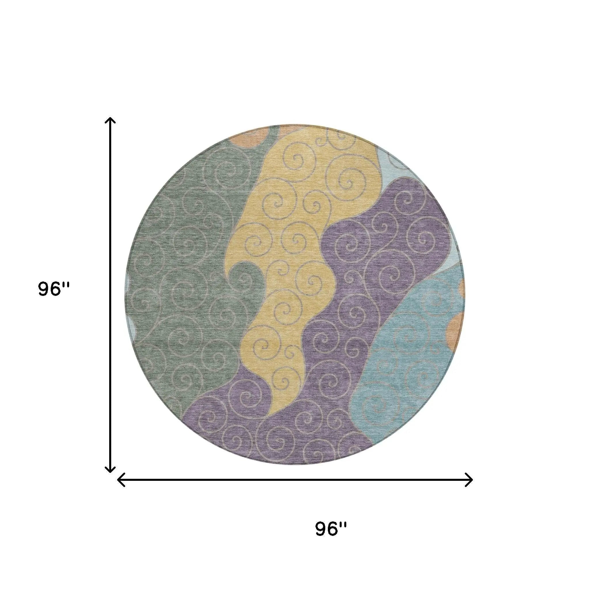 8' Green And Gold Round Abstract Washable Indoor Outdoor Area Rug Homeroots Outdoor