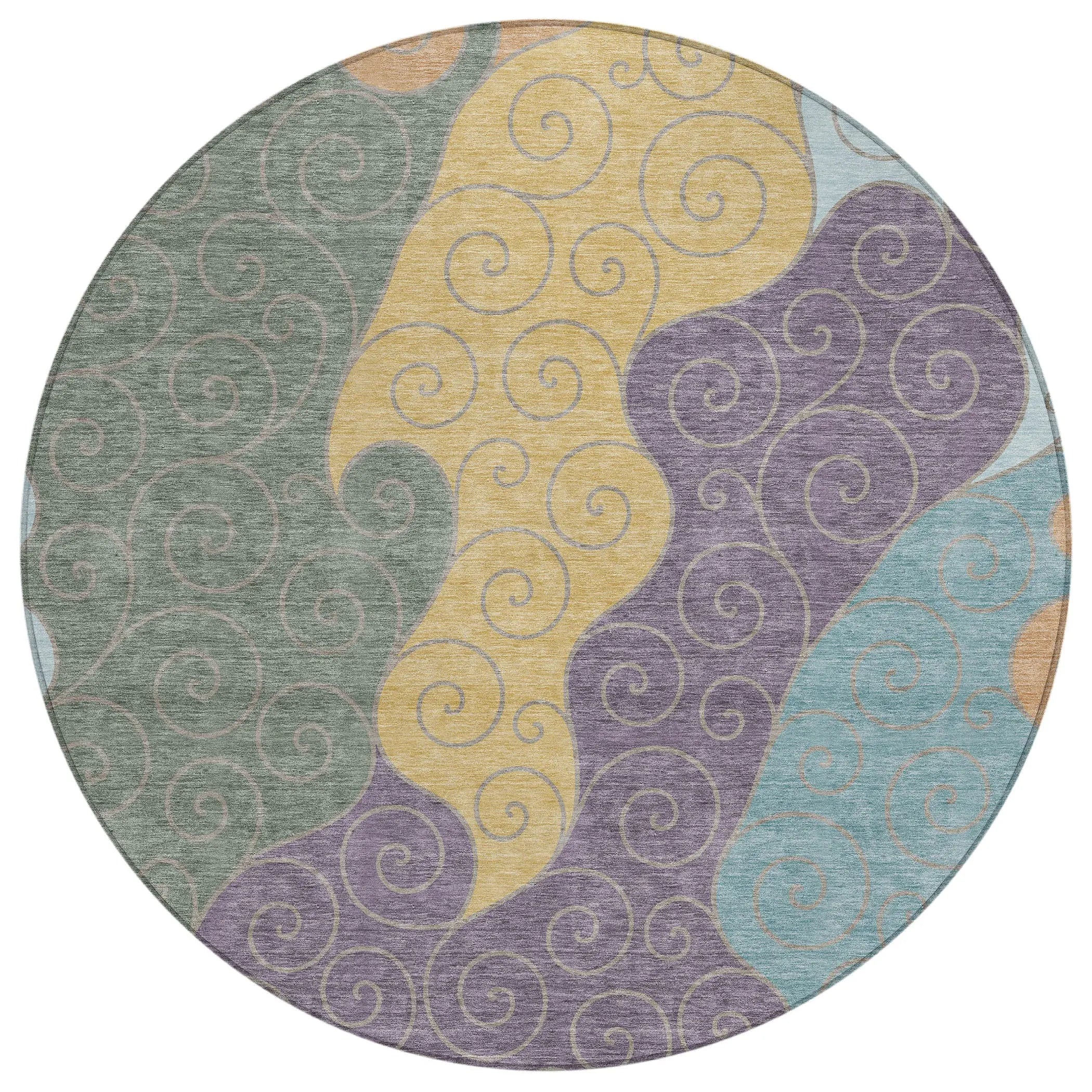 8' Green And Gold Round Abstract Washable Indoor Outdoor Area Rug Homeroots Outdoor