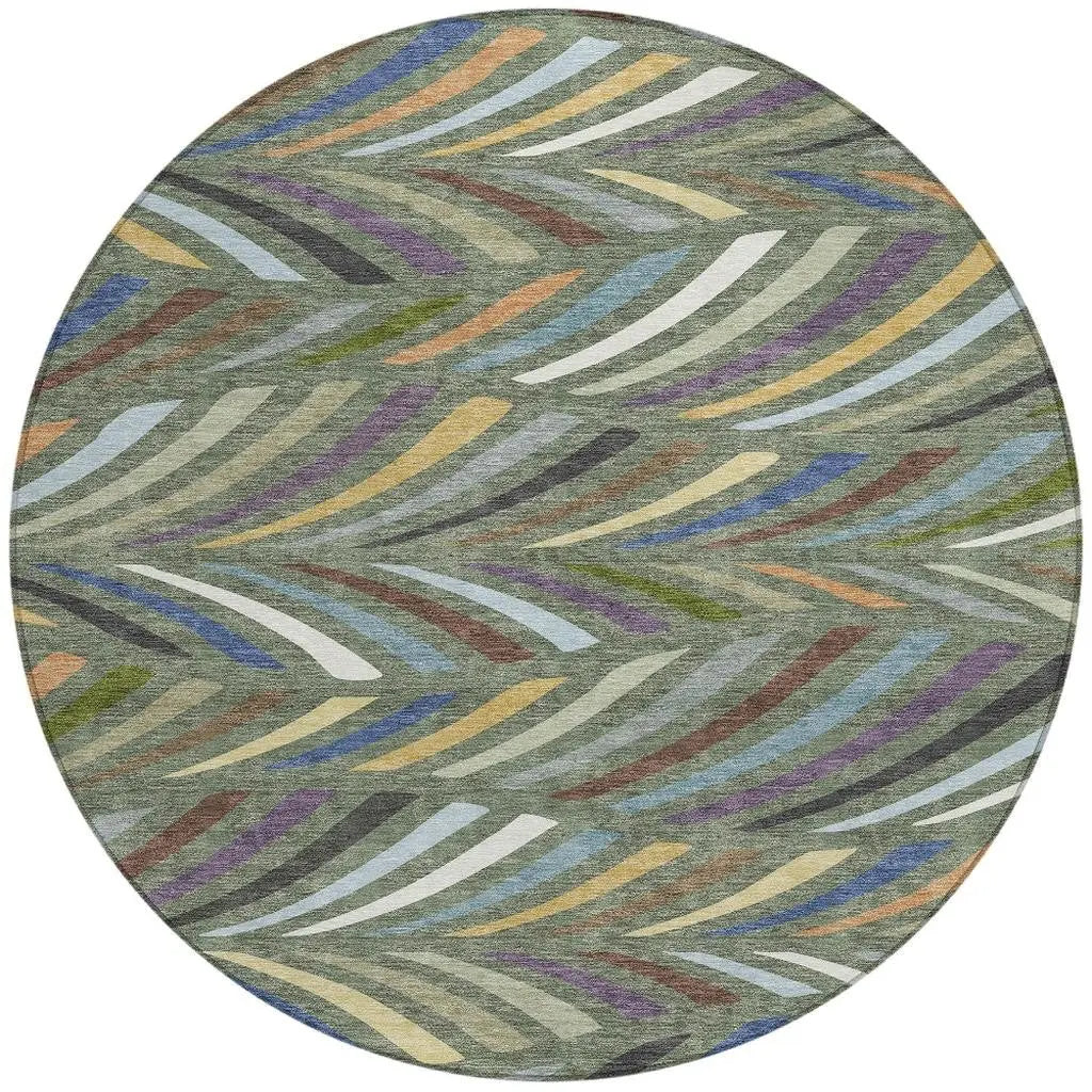 8' Green And Gold Round Abstract Washable Indoor Outdoor Area Rug Homeroots Outdoor