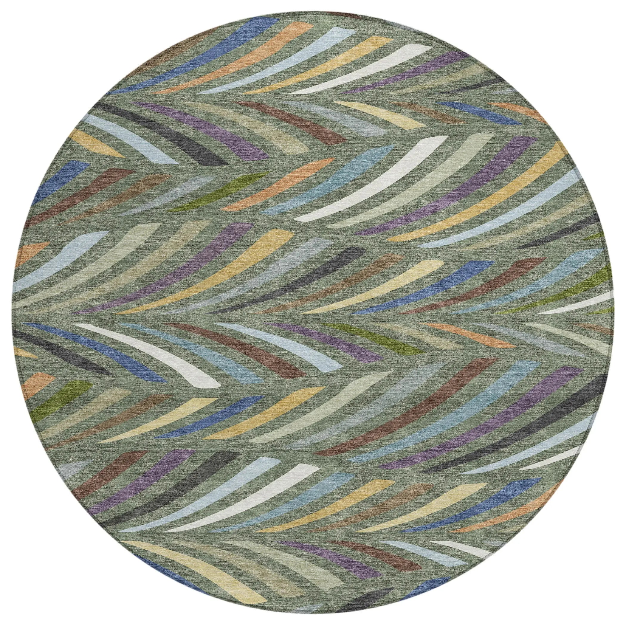 8' Green And Gold Round Abstract Washable Indoor Outdoor Area Rug Homeroots Outdoor