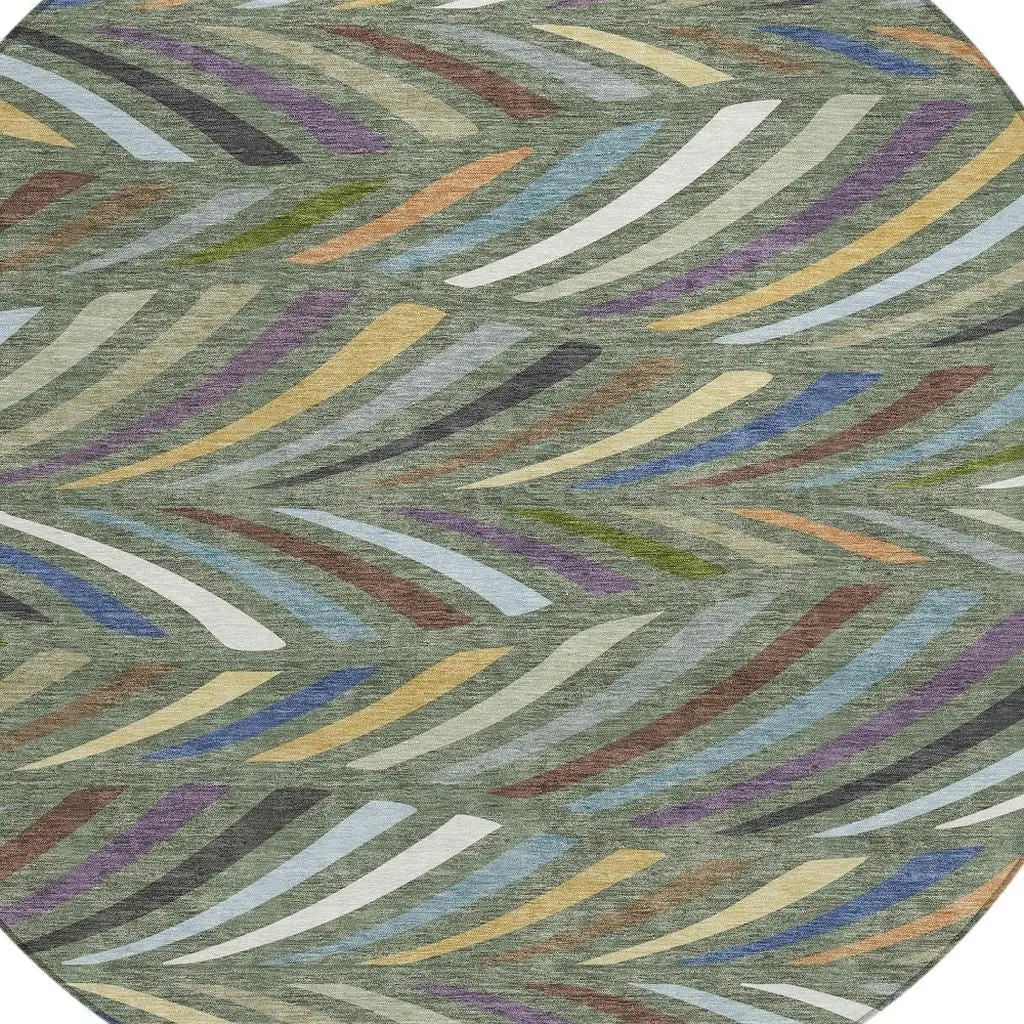8' Green And Gold Round Abstract Washable Indoor Outdoor Area Rug Homeroots Outdoor