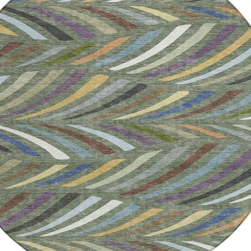 8' Green And Gold Round Abstract Washable Indoor Outdoor Area Rug Homeroots Outdoor