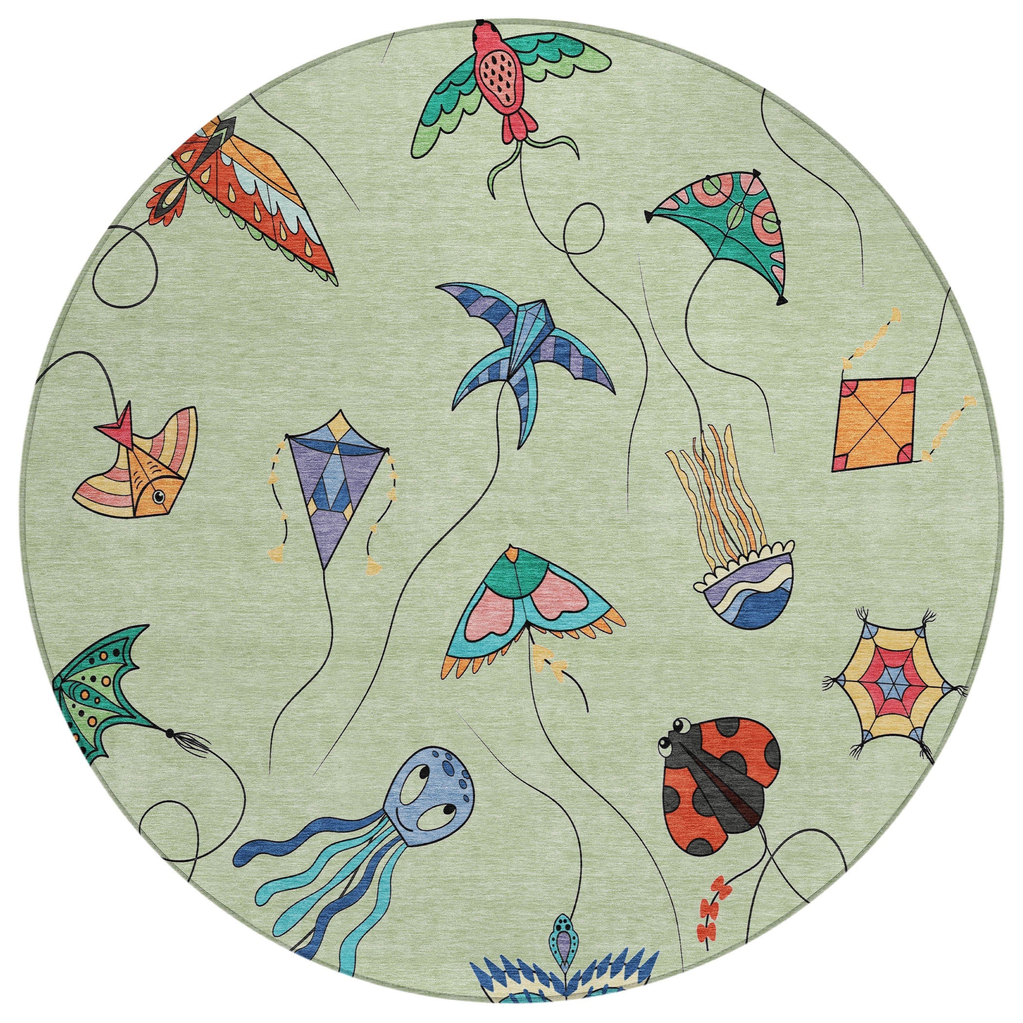 8' Green And Gold Round Geometric Washable Indoor Outdoor Area Rug Homeroots Outdoor
