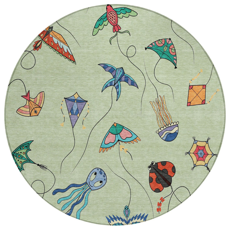 8' Green And Gold Round Geometric Washable Indoor Outdoor Area Rug Homeroots Outdoor