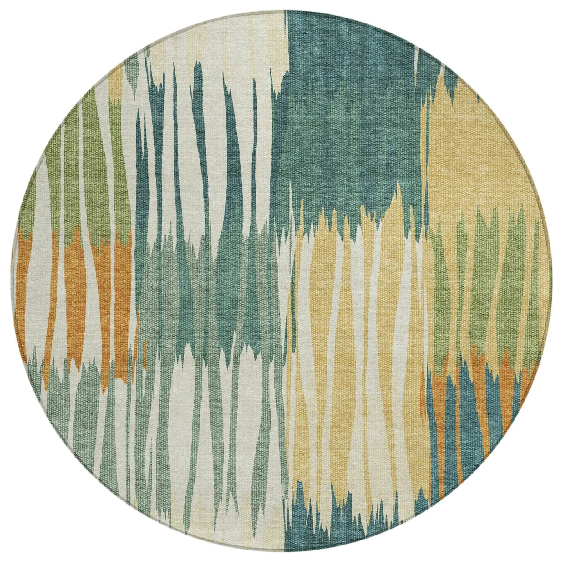 8' Green And Gold Round Striped Washable Indoor Outdoor Area Rug Homeroots Outdoor