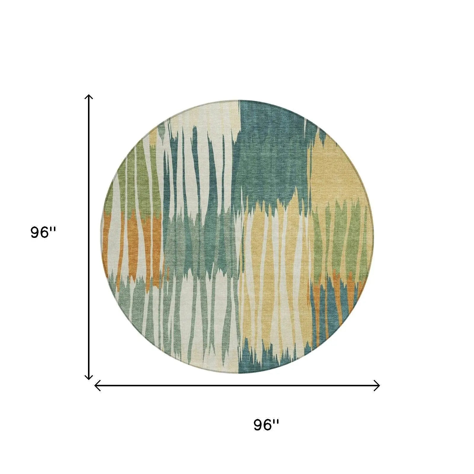 8' Green And Gold Round Striped Washable Indoor Outdoor Area Rug Homeroots Outdoor
