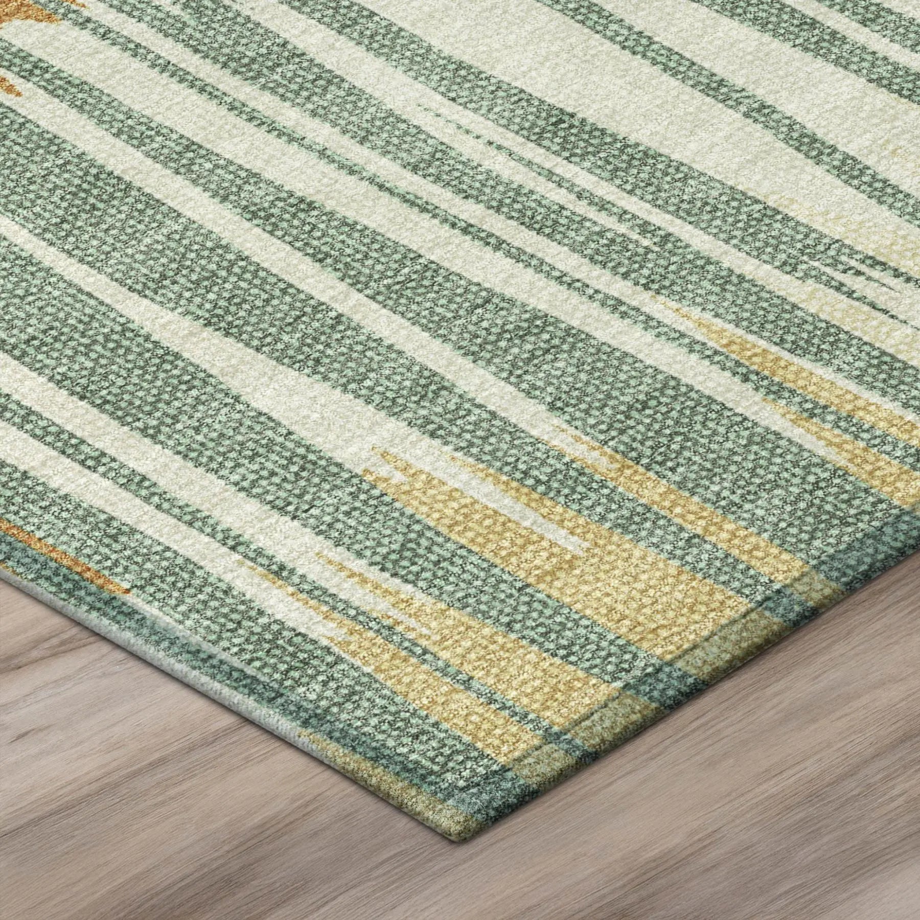 8' Green And Gold Round Striped Washable Indoor Outdoor Area Rug Homeroots Outdoor