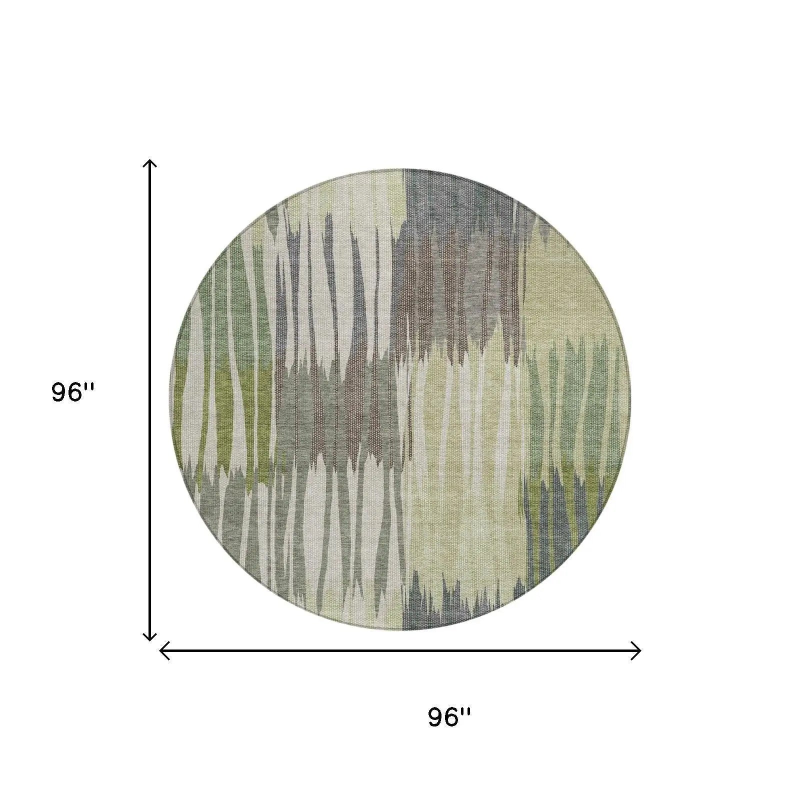 8' Green And Graphite Round Striped Washable Indoor Outdoor Area Rug Homeroots Outdoor