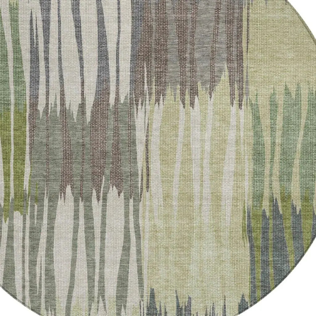 8' Green And Graphite Round Striped Washable Indoor Outdoor Area Rug Homeroots Outdoor