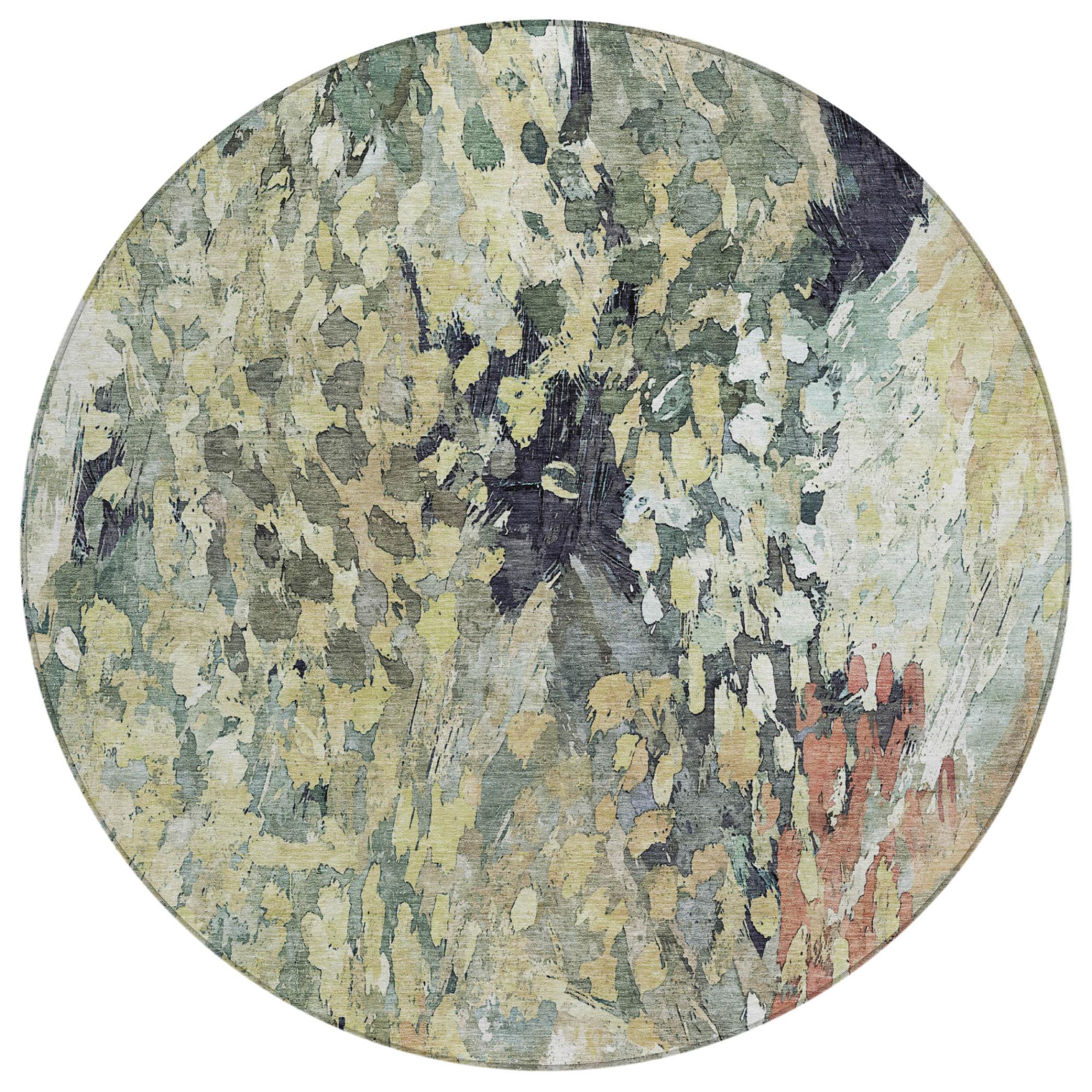 8' Green And Gray Round Abstract Washable Indoor Outdoor Area Rug Homeroots Outdoor