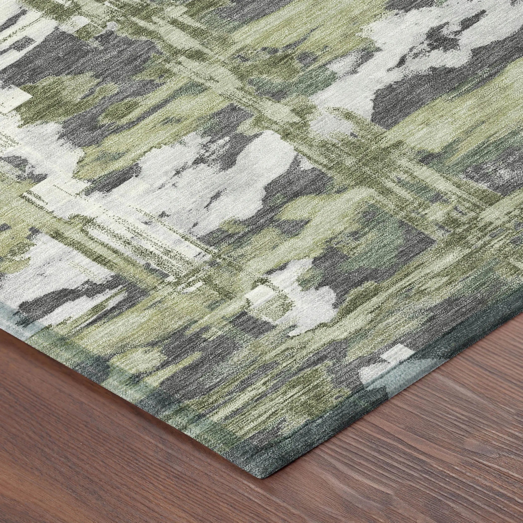 8' Green And Gray Round Abstract Washable Indoor Outdoor Area Rug Homeroots Outdoor