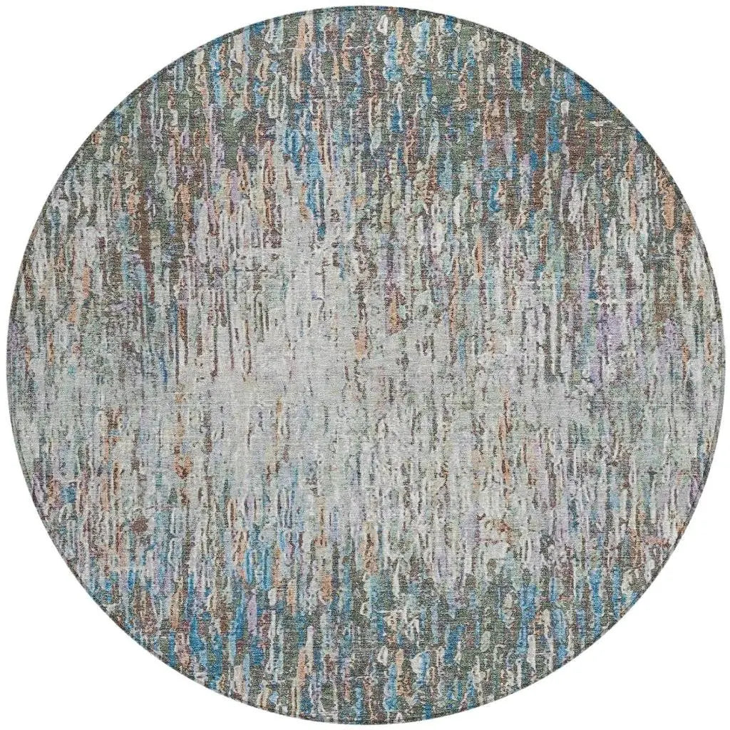 8' Green And Gray Round Striped Washable Indoor Outdoor Area Rug Homeroots Outdoor