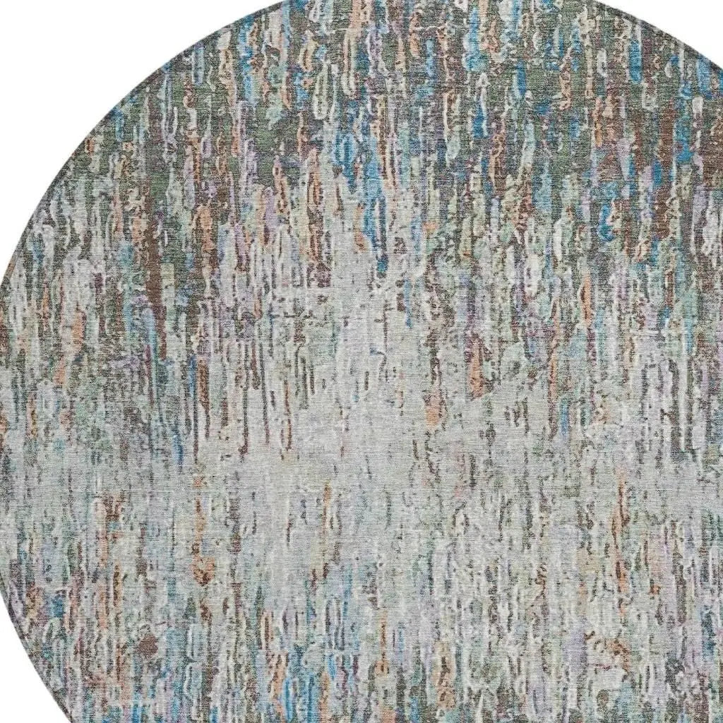 8' Green And Gray Round Striped Washable Indoor Outdoor Area Rug Homeroots Outdoor