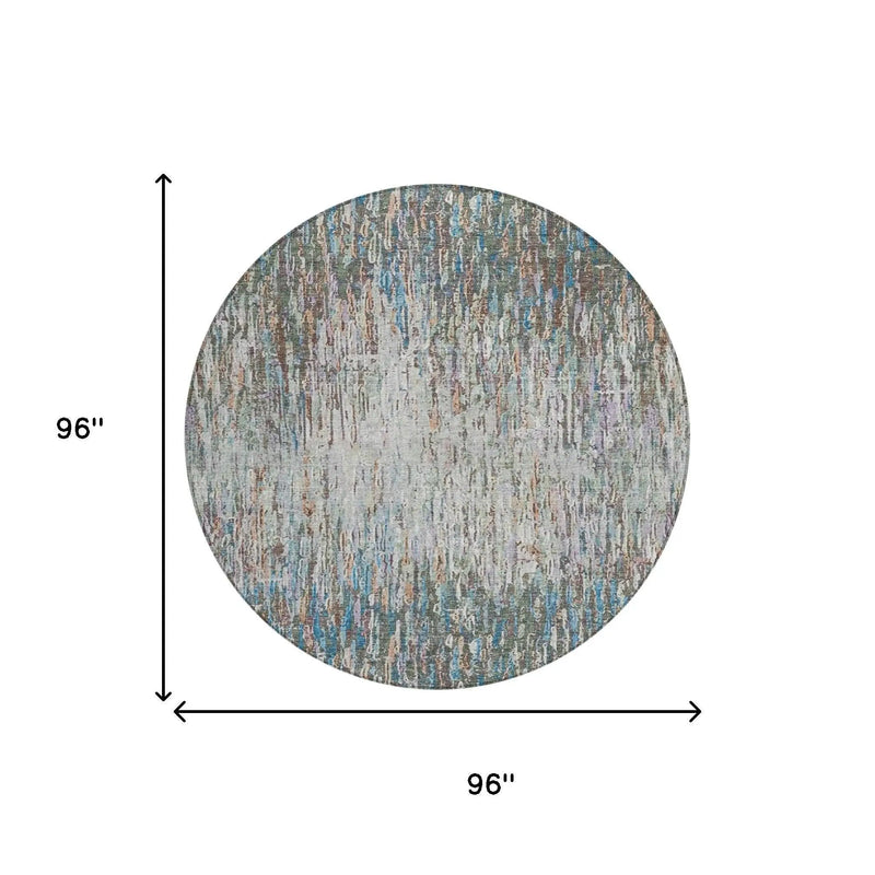 8' Green And Gray Round Striped Washable Indoor Outdoor Area Rug Homeroots Outdoor