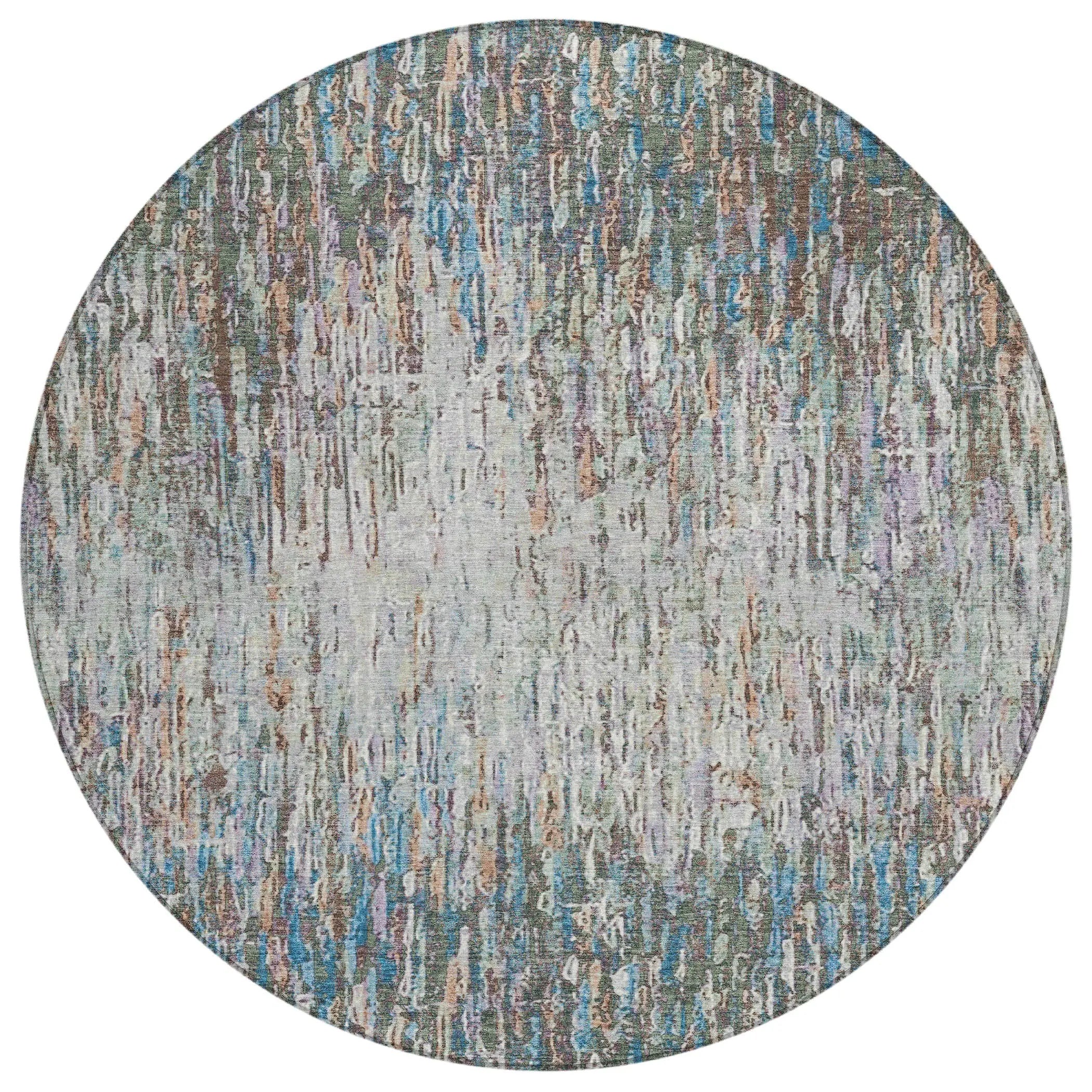 8' Green And Gray Round Striped Washable Indoor Outdoor Area Rug Homeroots Outdoor
