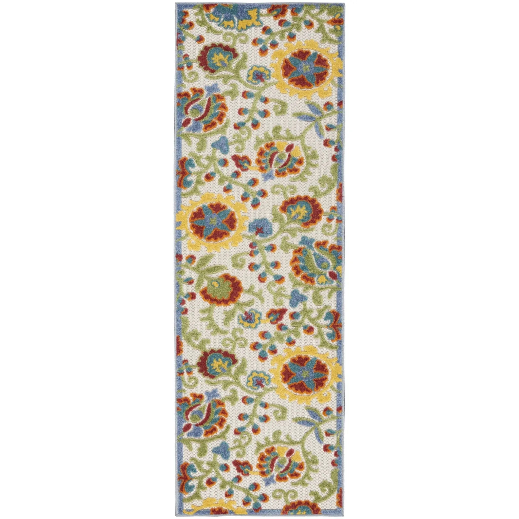 8' Green And Ivory Indoor Outdoor Runner Rug Homeroots Outdoor