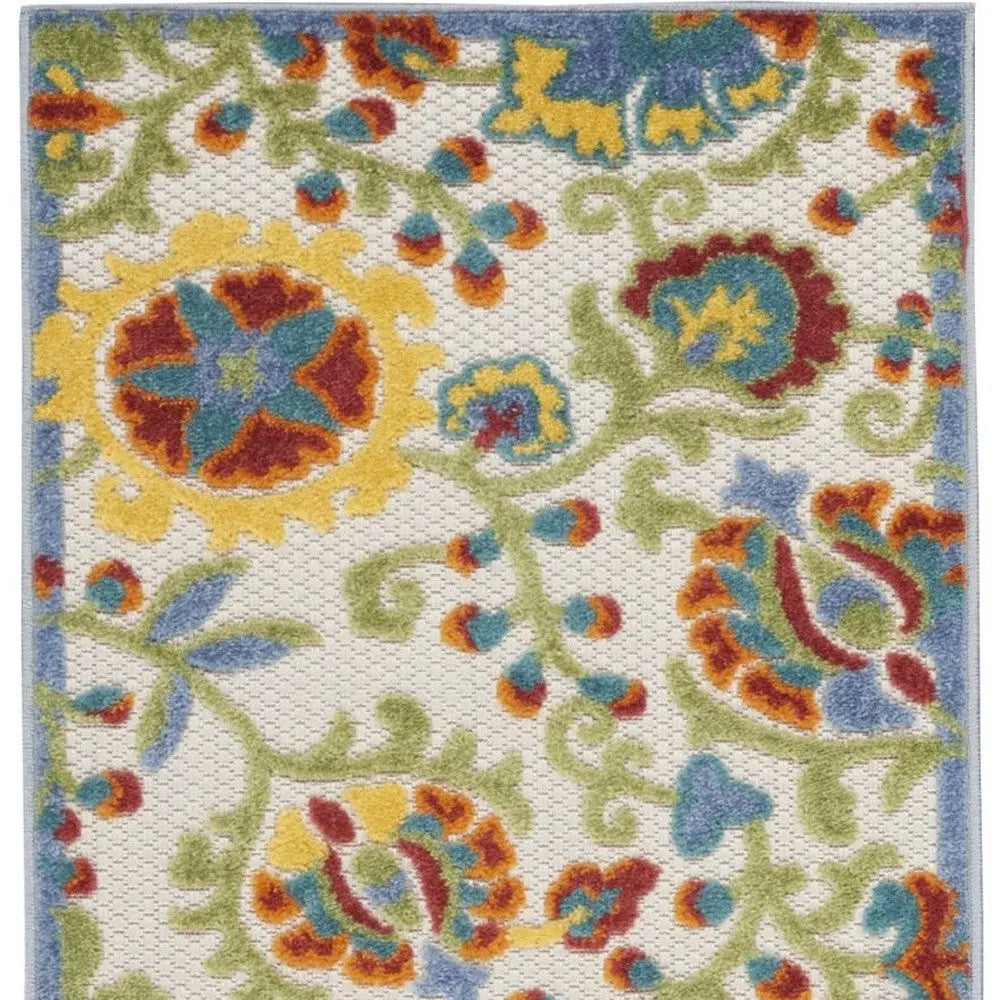 8' Green And Ivory Indoor Outdoor Runner Rug Homeroots Outdoor