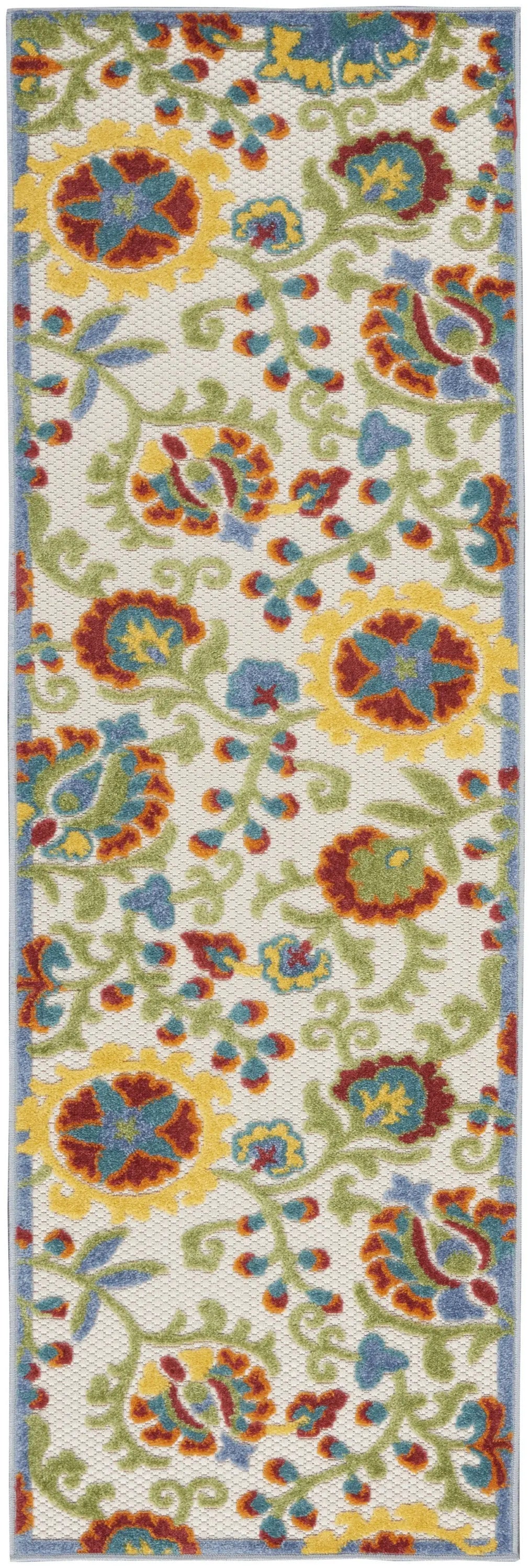 8' Green And Ivory Indoor Outdoor Runner Rug Homeroots Outdoor