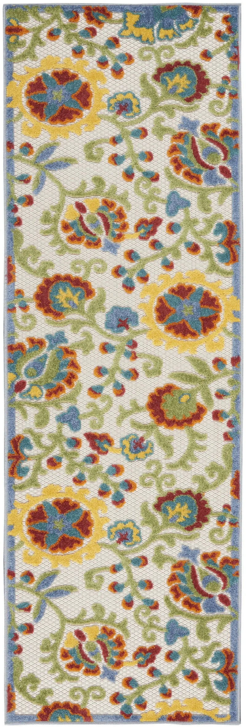8' Green And Ivory Indoor Outdoor Runner Rug Homeroots Outdoor