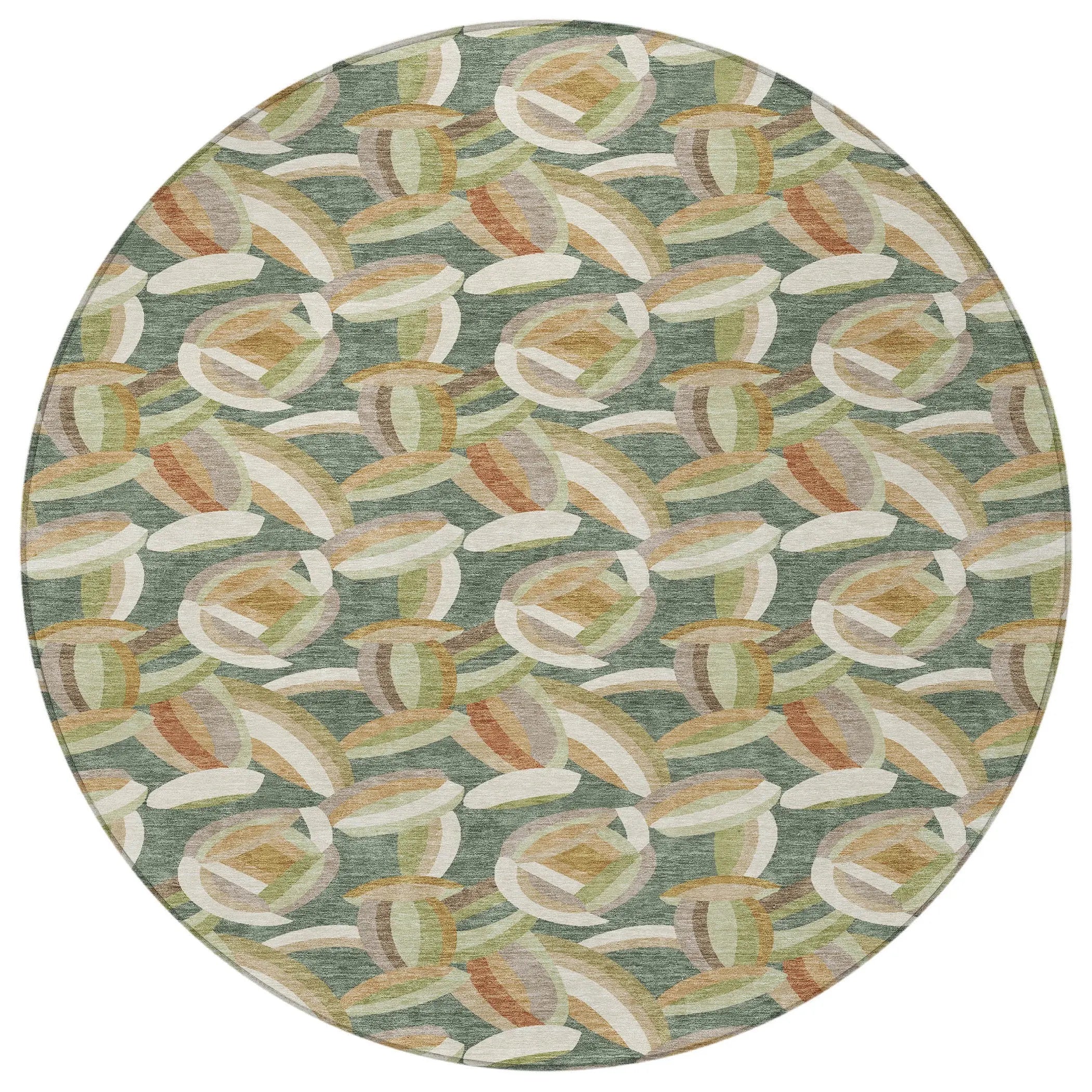 8' Green And Ivory Round Abstract Washable Indoor Outdoor Area Rug Homeroots Outdoor