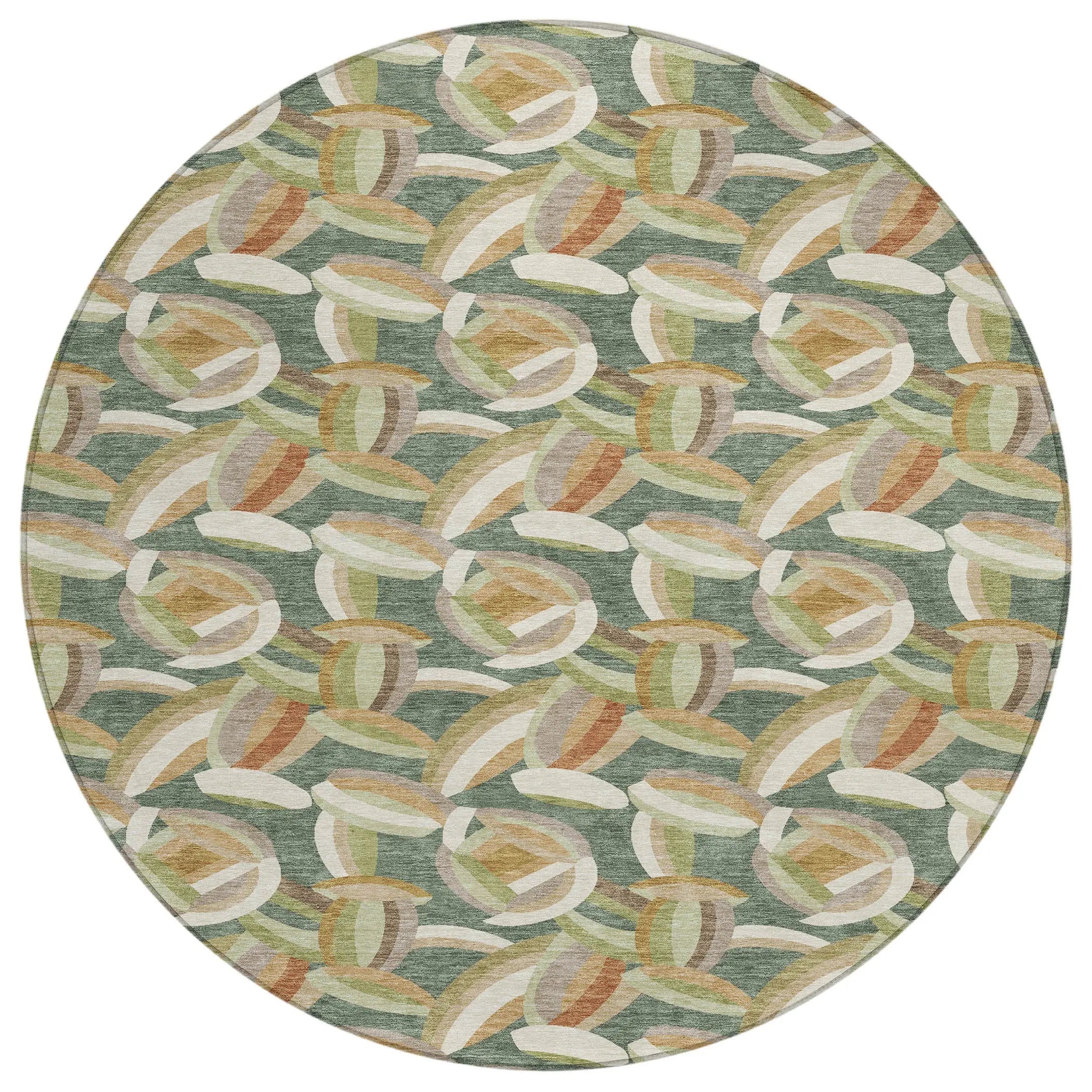 8' Green And Ivory Round Abstract Washable Indoor Outdoor Area Rug Homeroots Outdoor