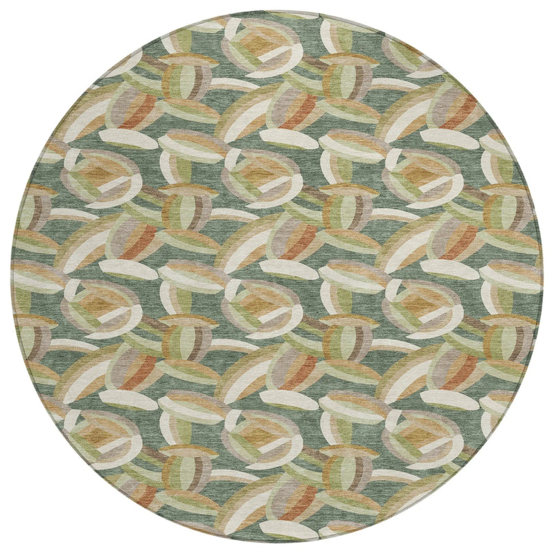 8' Green And Ivory Round Abstract Washable Indoor Outdoor Area Rug Homeroots Outdoor