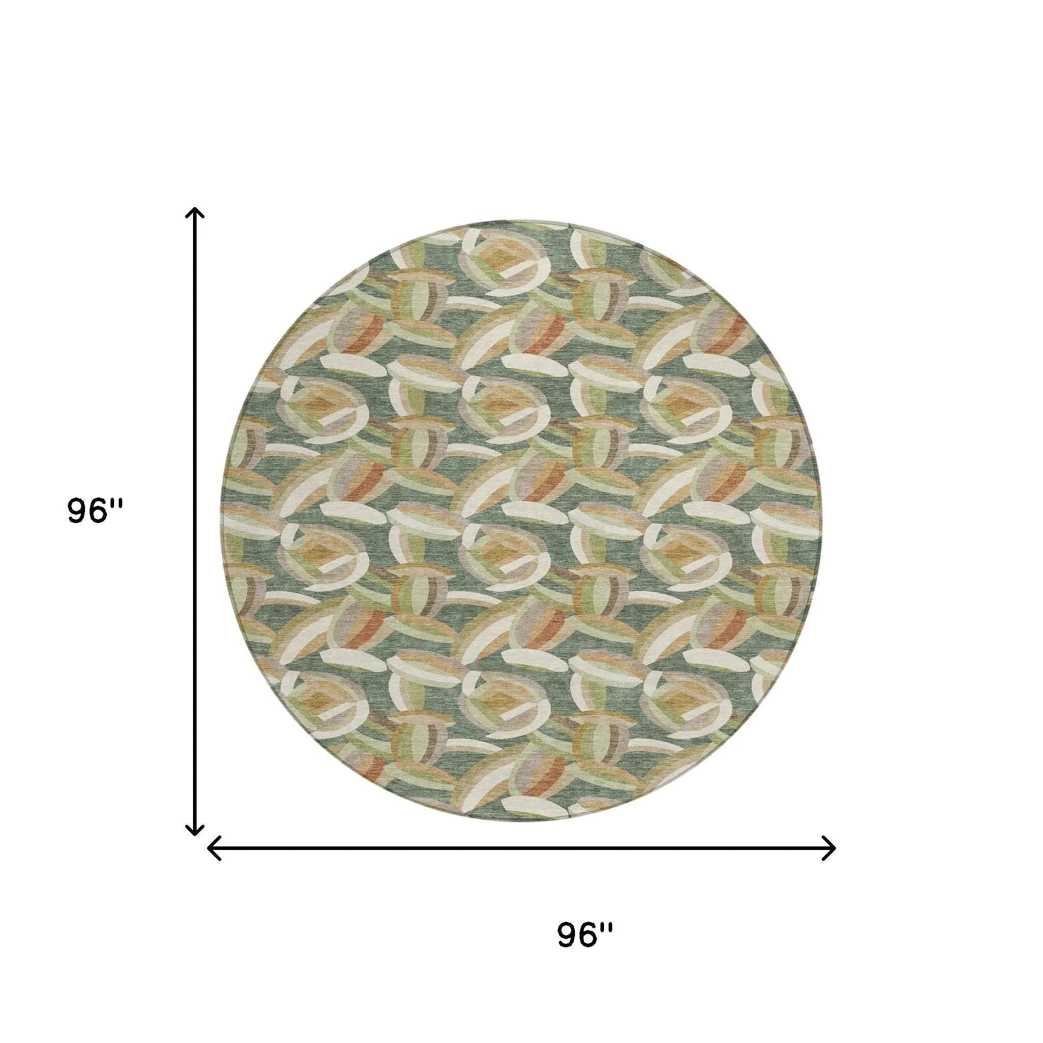 8' Green And Ivory Round Abstract Washable Indoor Outdoor Area Rug Homeroots Outdoor