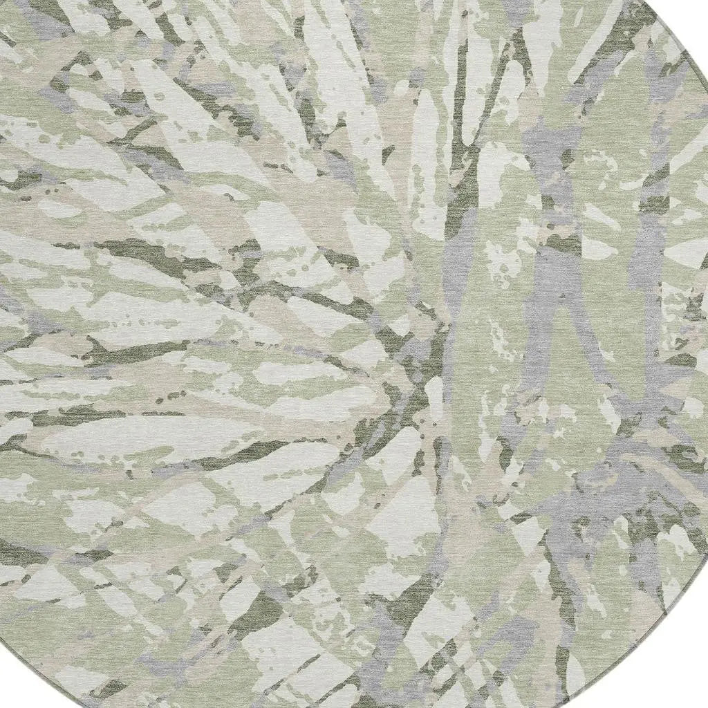 8' Green And Ivory Round Abstract Washable Indoor Outdoor Area Rug Homeroots Outdoor