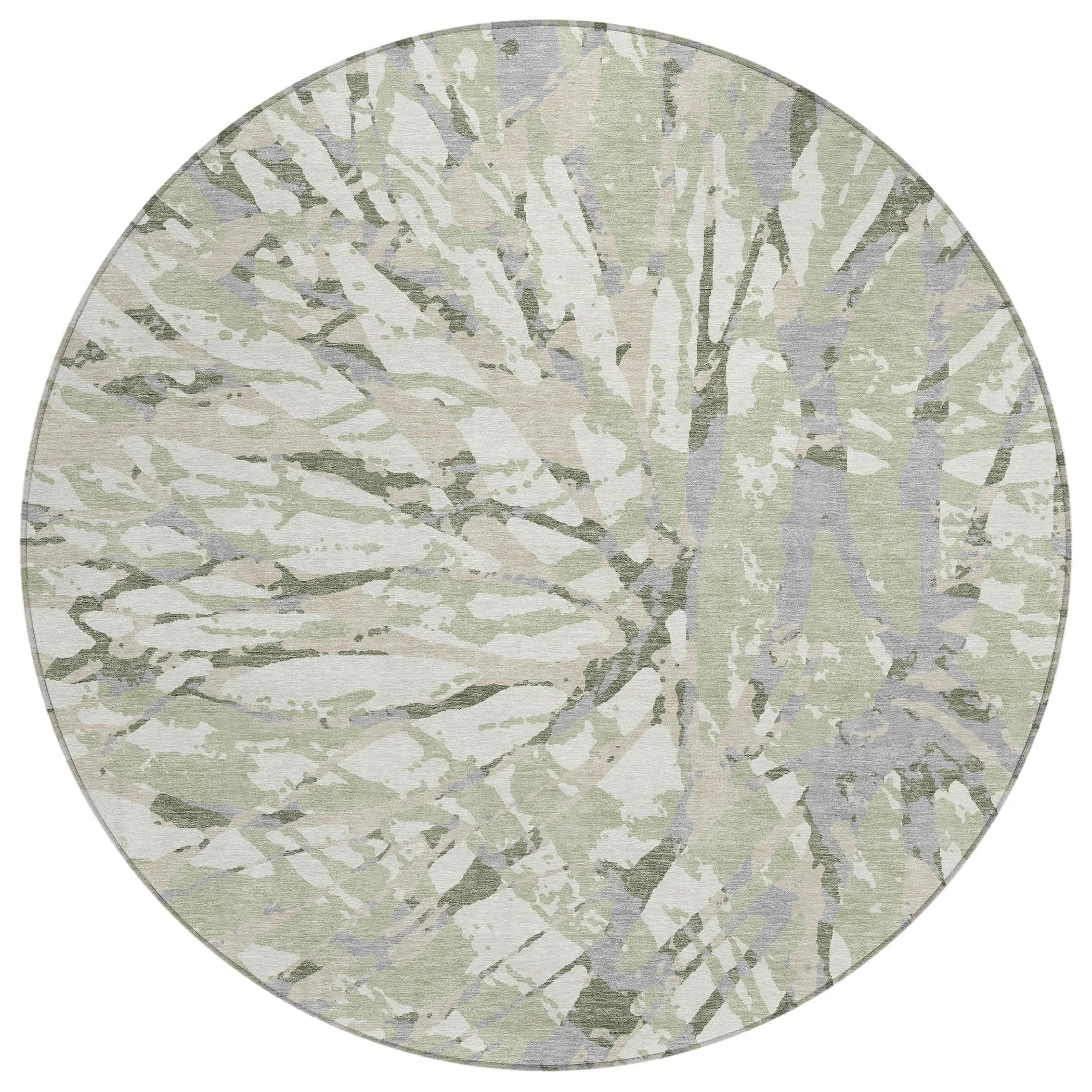 8' Green And Ivory Round Abstract Washable Indoor Outdoor Area Rug Homeroots Outdoor