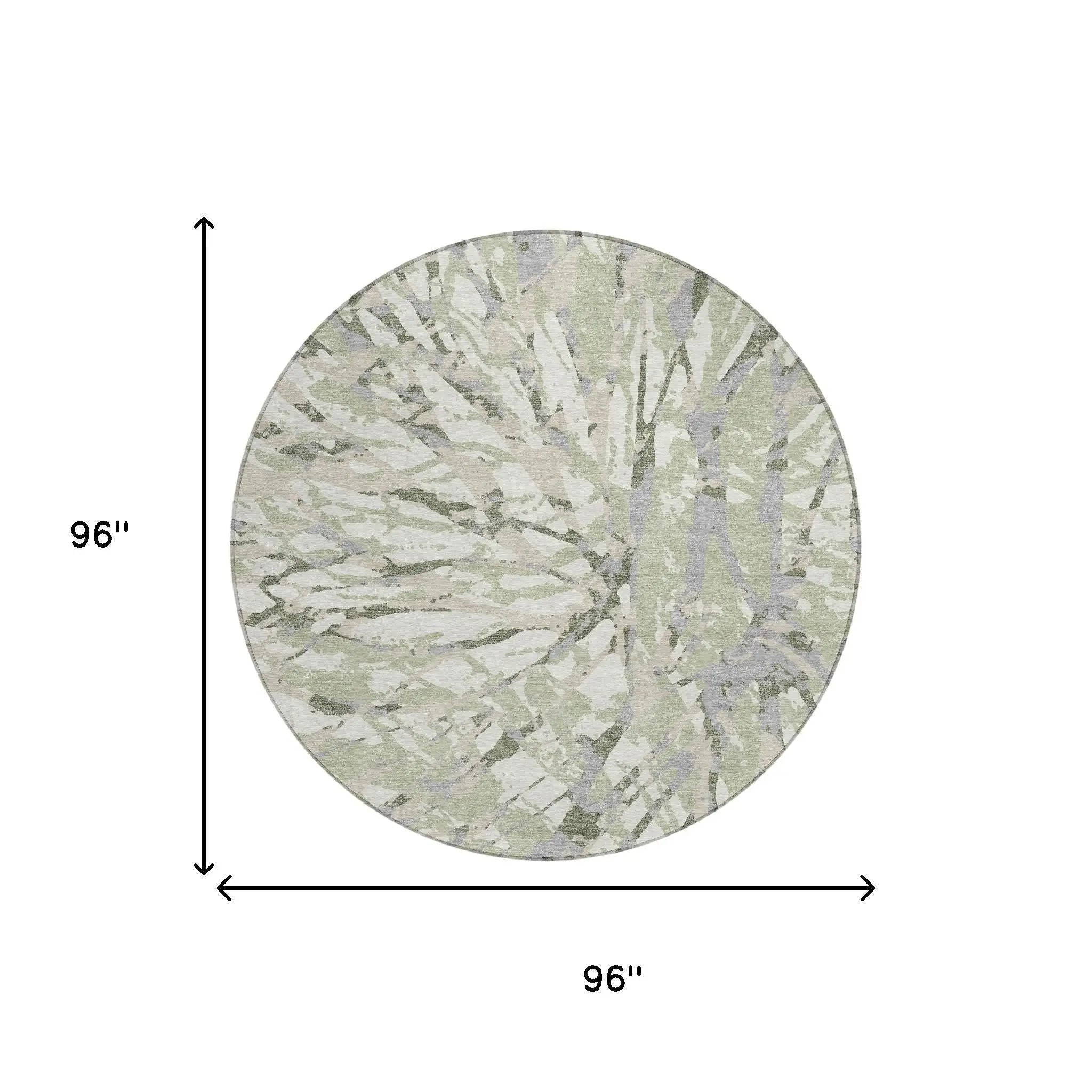 8' Green And Ivory Round Abstract Washable Indoor Outdoor Area Rug Homeroots Outdoor