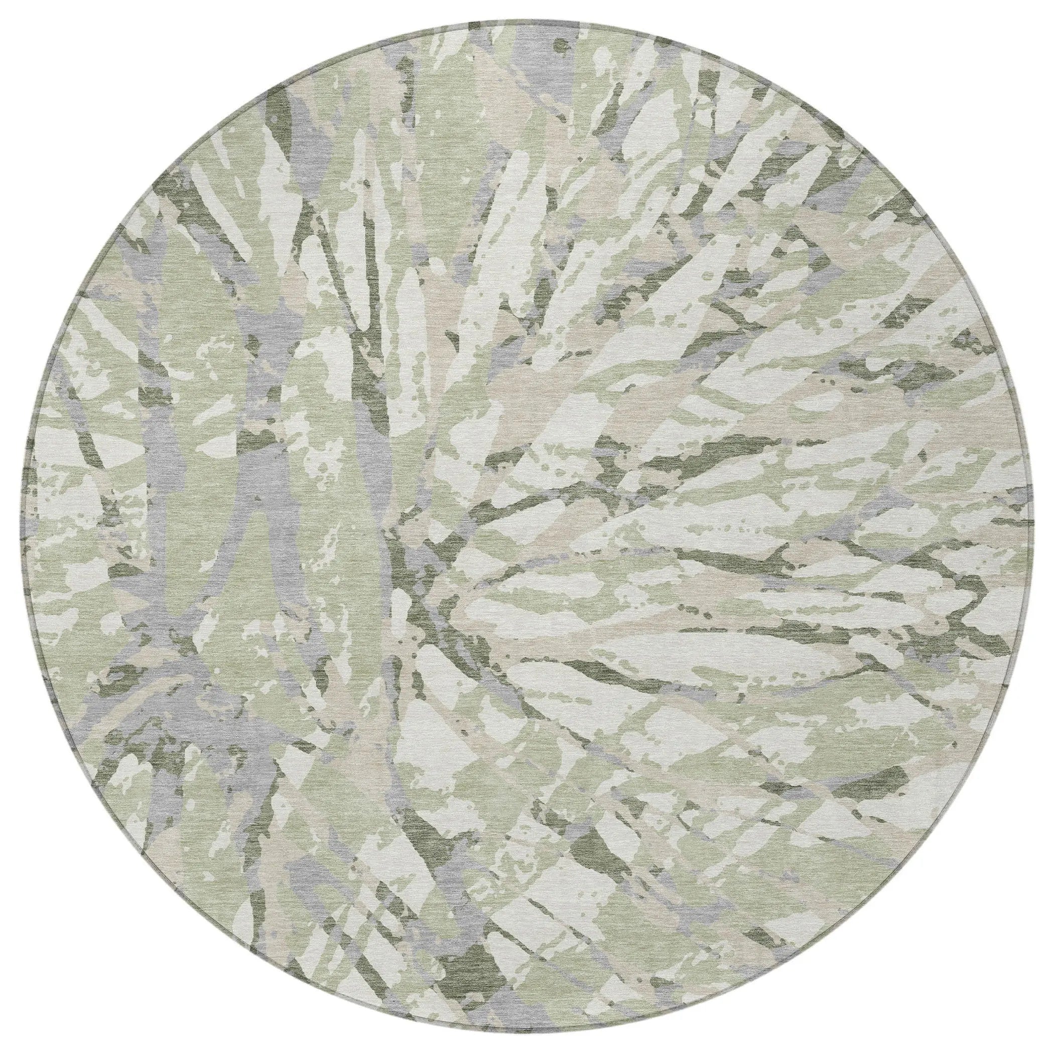 8' Green And Ivory Round Abstract Washable Indoor Outdoor Area Rug Homeroots Outdoor
