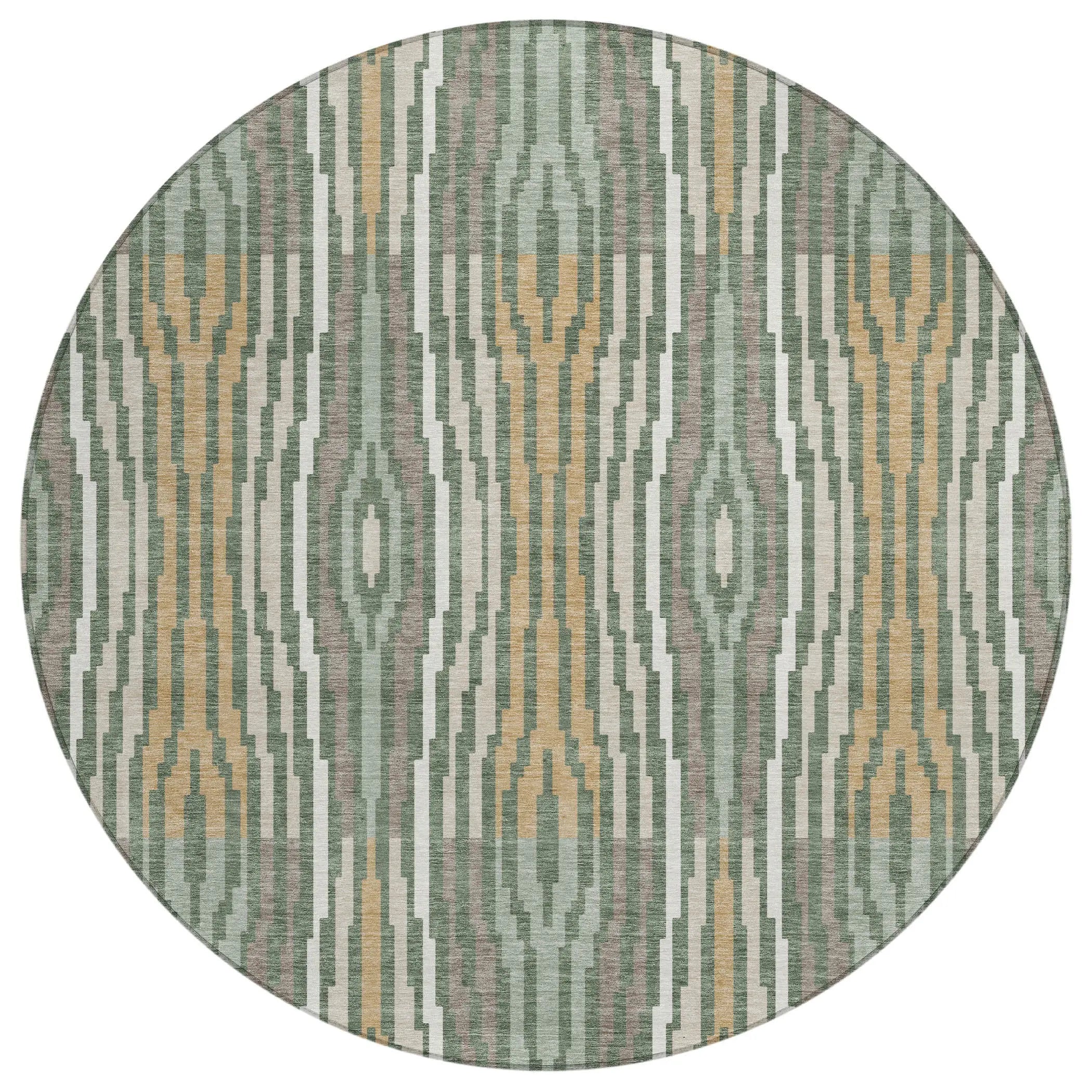 8' Green And Ivory Round Abstract Washable Indoor Outdoor Area Rug Homeroots Outdoor
