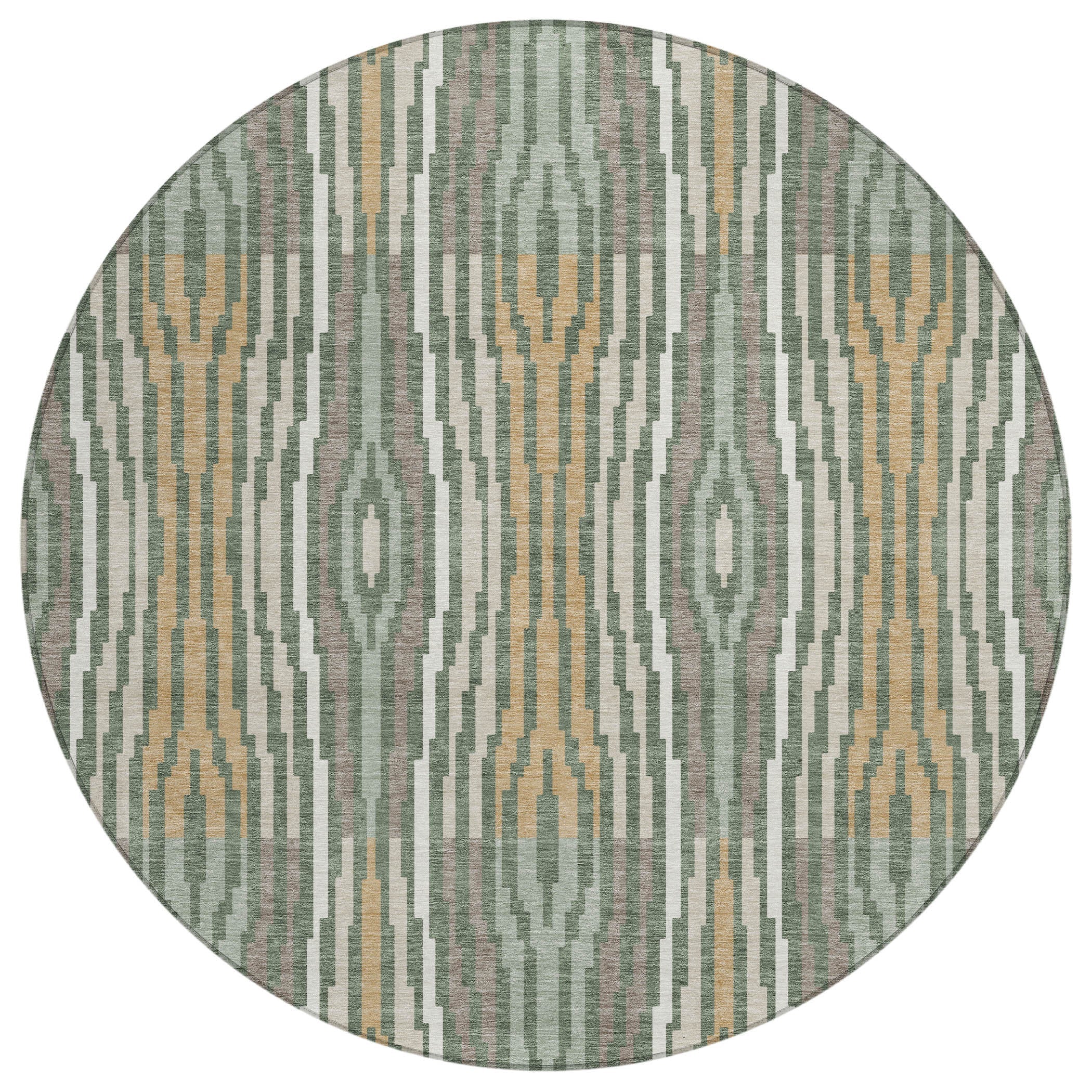 8' Green And Ivory Round Abstract Washable Indoor Outdoor Area Rug Homeroots Outdoor
