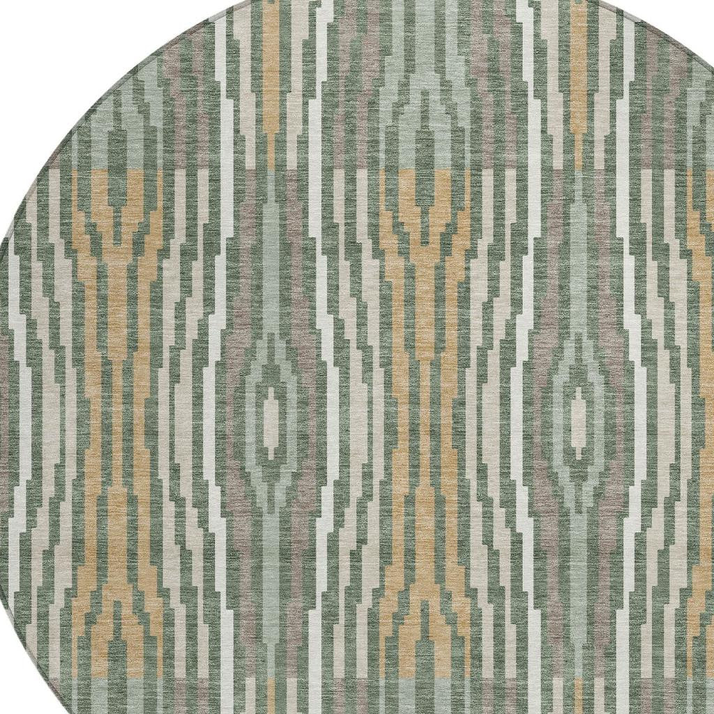 8' Green And Ivory Round Abstract Washable Indoor Outdoor Area Rug Homeroots Outdoor