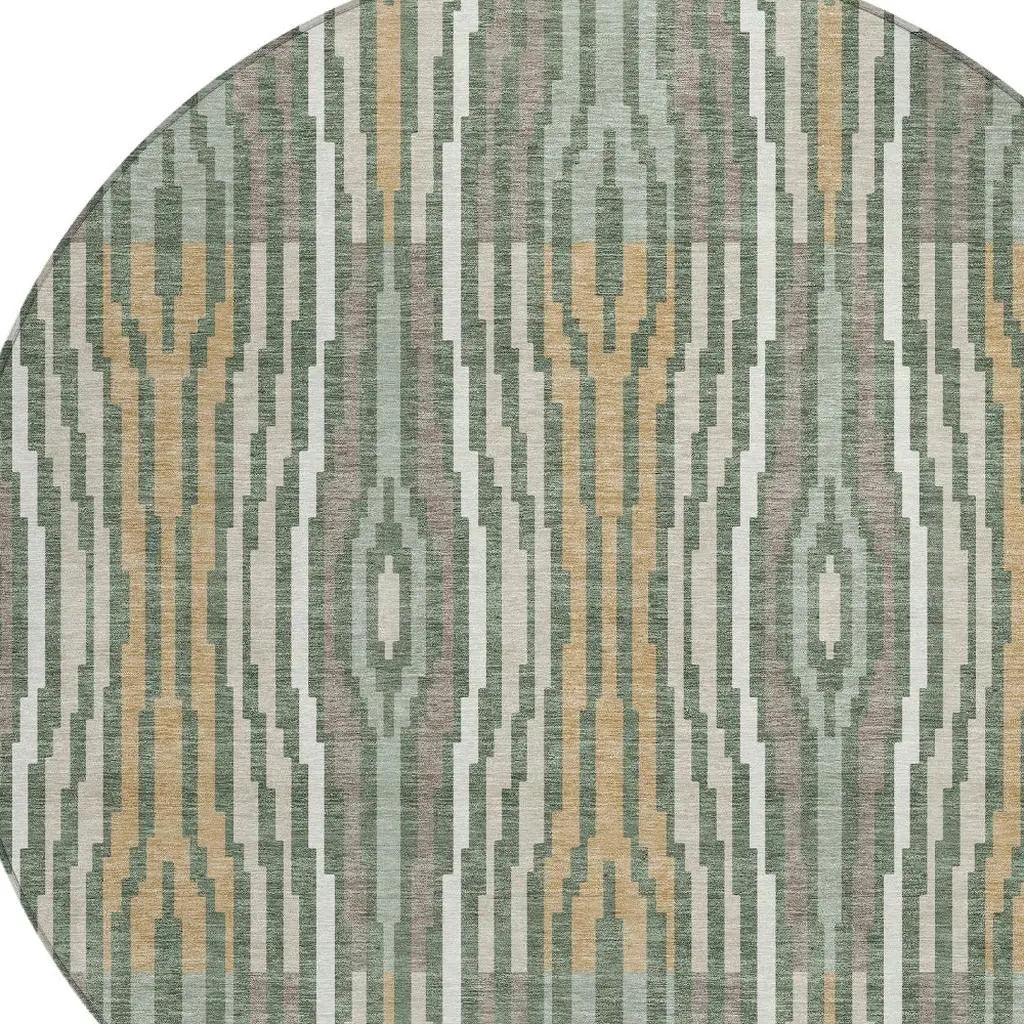 8' Green And Ivory Round Abstract Washable Indoor Outdoor Area Rug Homeroots Outdoor