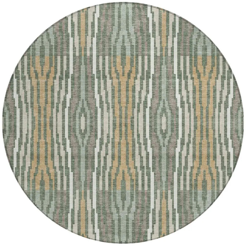 8' Green And Ivory Round Abstract Washable Indoor Outdoor Area Rug Homeroots Outdoor
