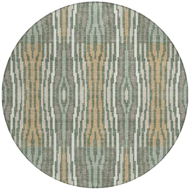 8' Green And Ivory Round Abstract Washable Indoor Outdoor Area Rug Homeroots Outdoor
