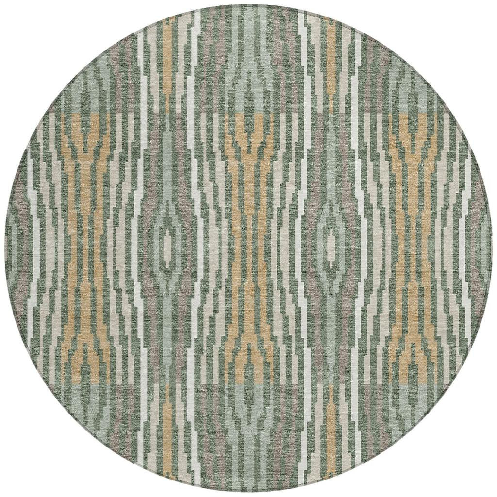 8' Green And Ivory Round Abstract Washable Indoor Outdoor Area Rug Homeroots Outdoor