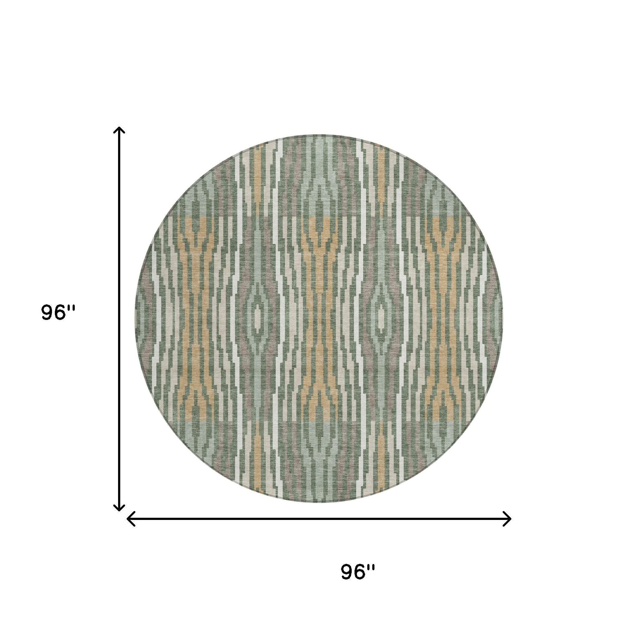 8' Green And Ivory Round Abstract Washable Indoor Outdoor Area Rug Homeroots Outdoor