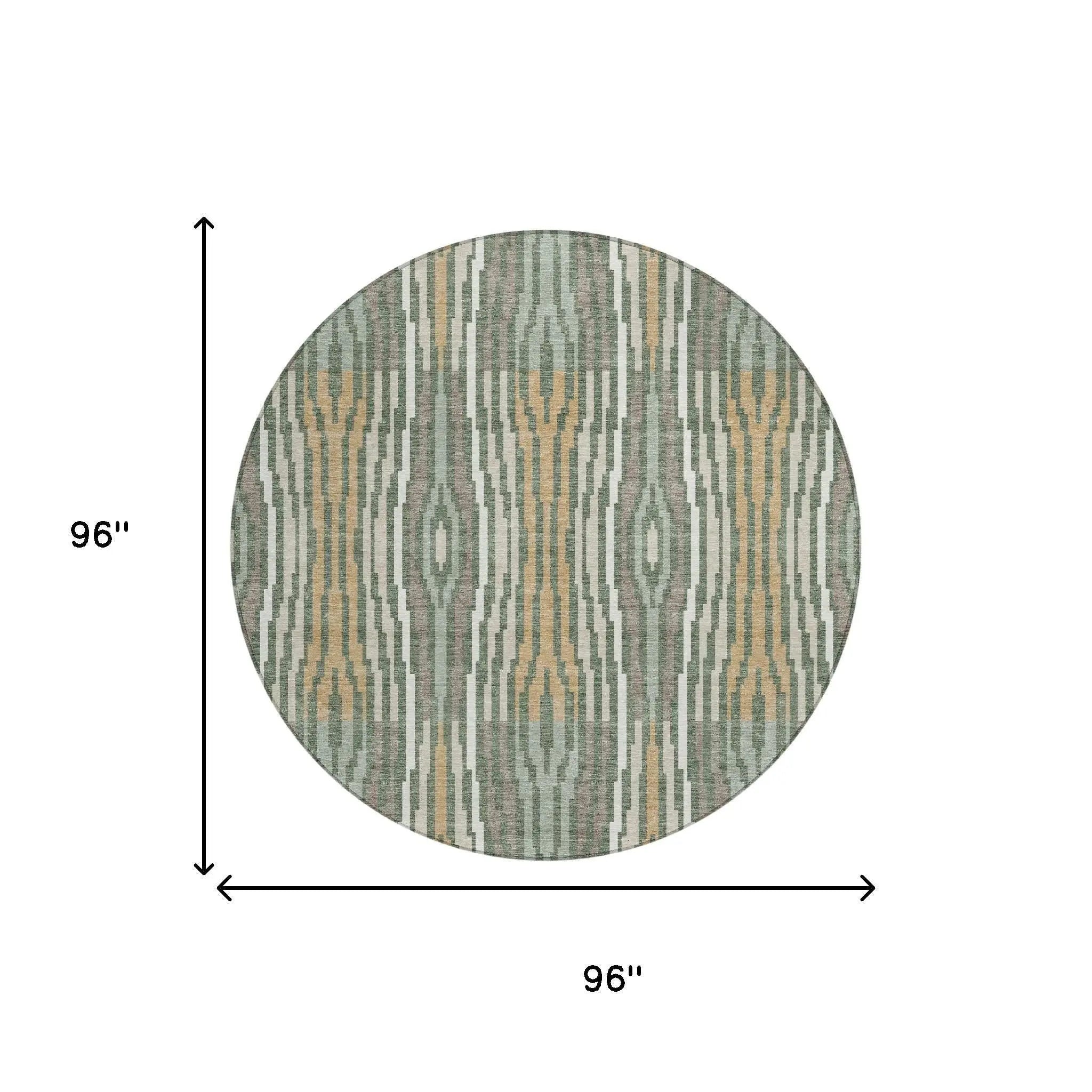 8' Green And Ivory Round Abstract Washable Indoor Outdoor Area Rug Homeroots Outdoor