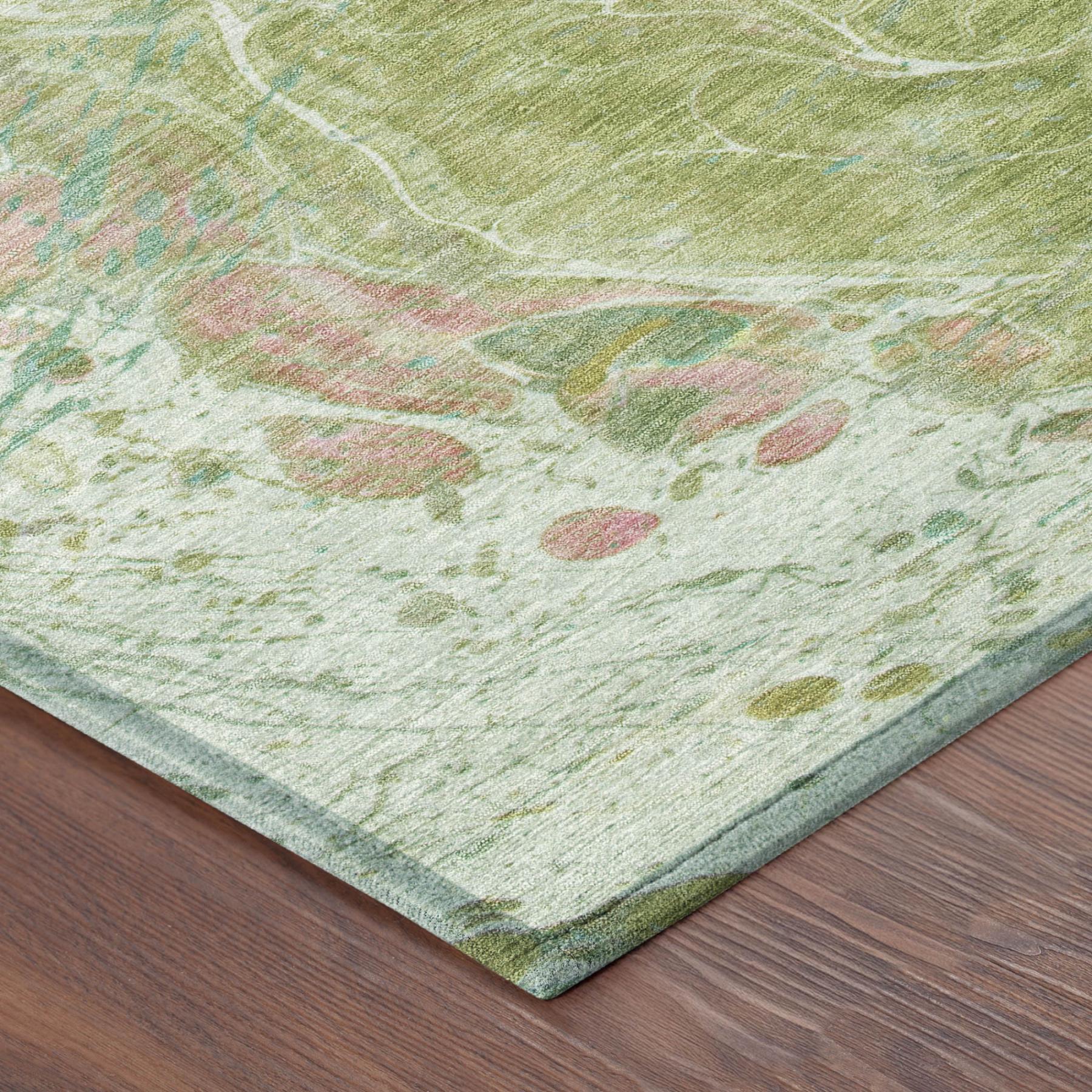 8' Green And Ivory Round Abstract Washable Indoor Outdoor Area Rug Homeroots Outdoor