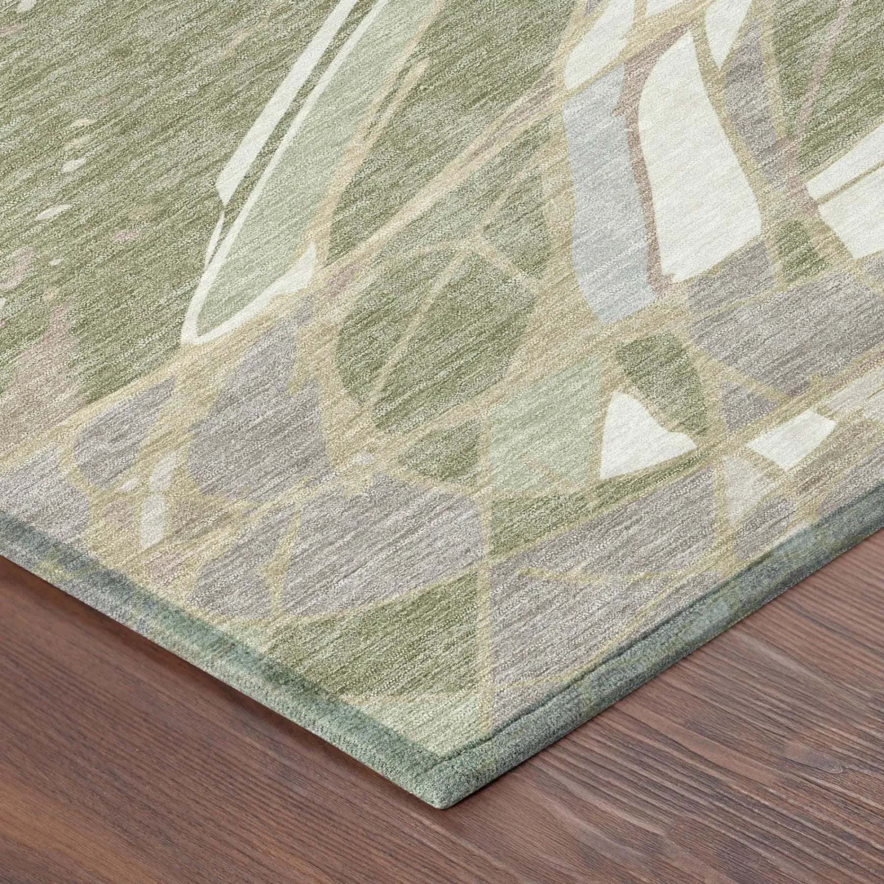 8' Green And Ivory Round Abstract Washable Indoor Outdoor Area Rug Homeroots Outdoor