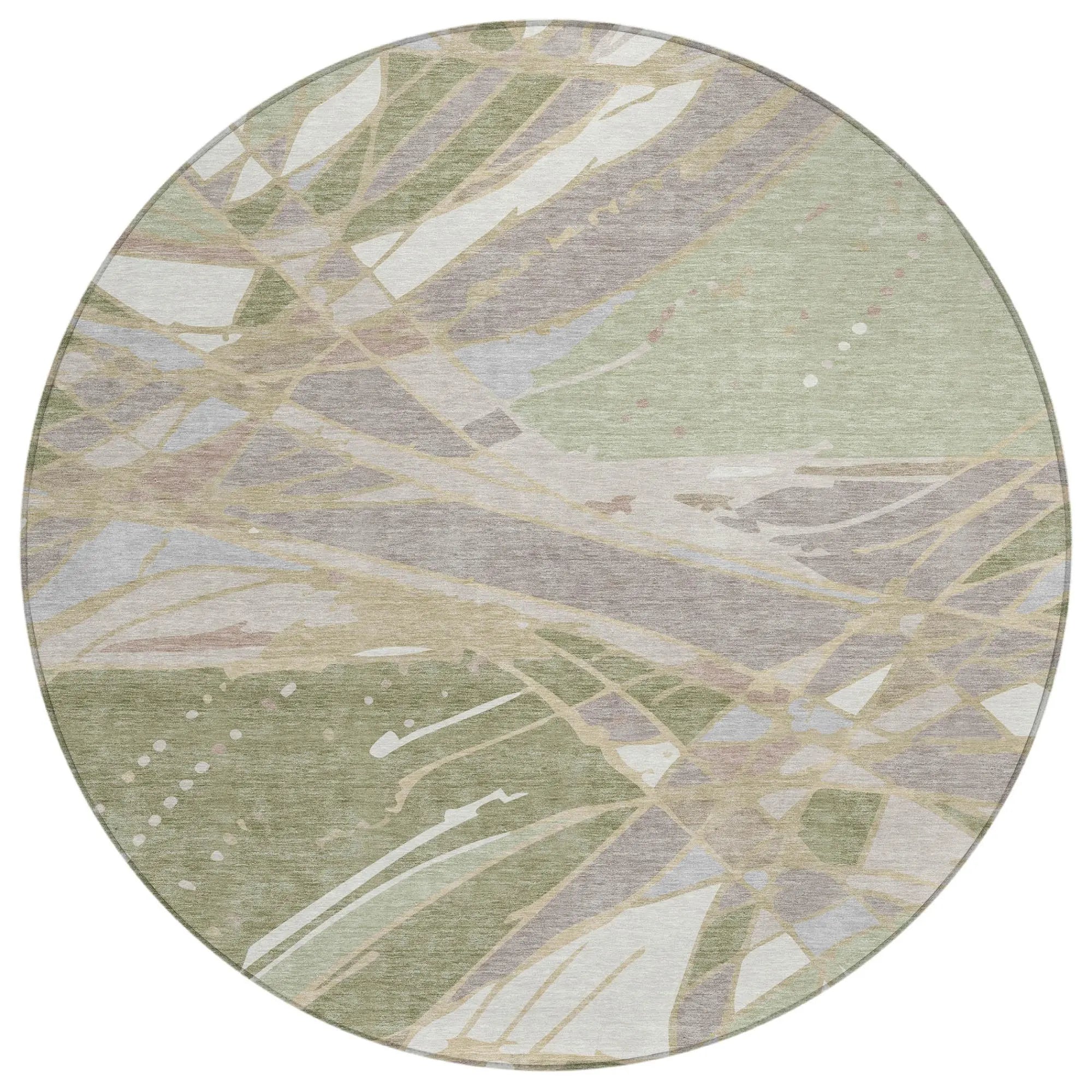 8' Green And Ivory Round Abstract Washable Indoor Outdoor Area Rug Homeroots Outdoor