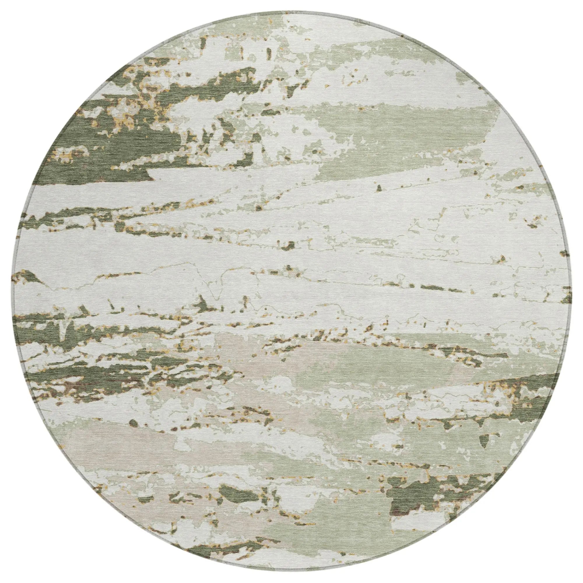 8' Green And Ivory Round Abstract Washable Indoor Outdoor Area Rug Homeroots Outdoor