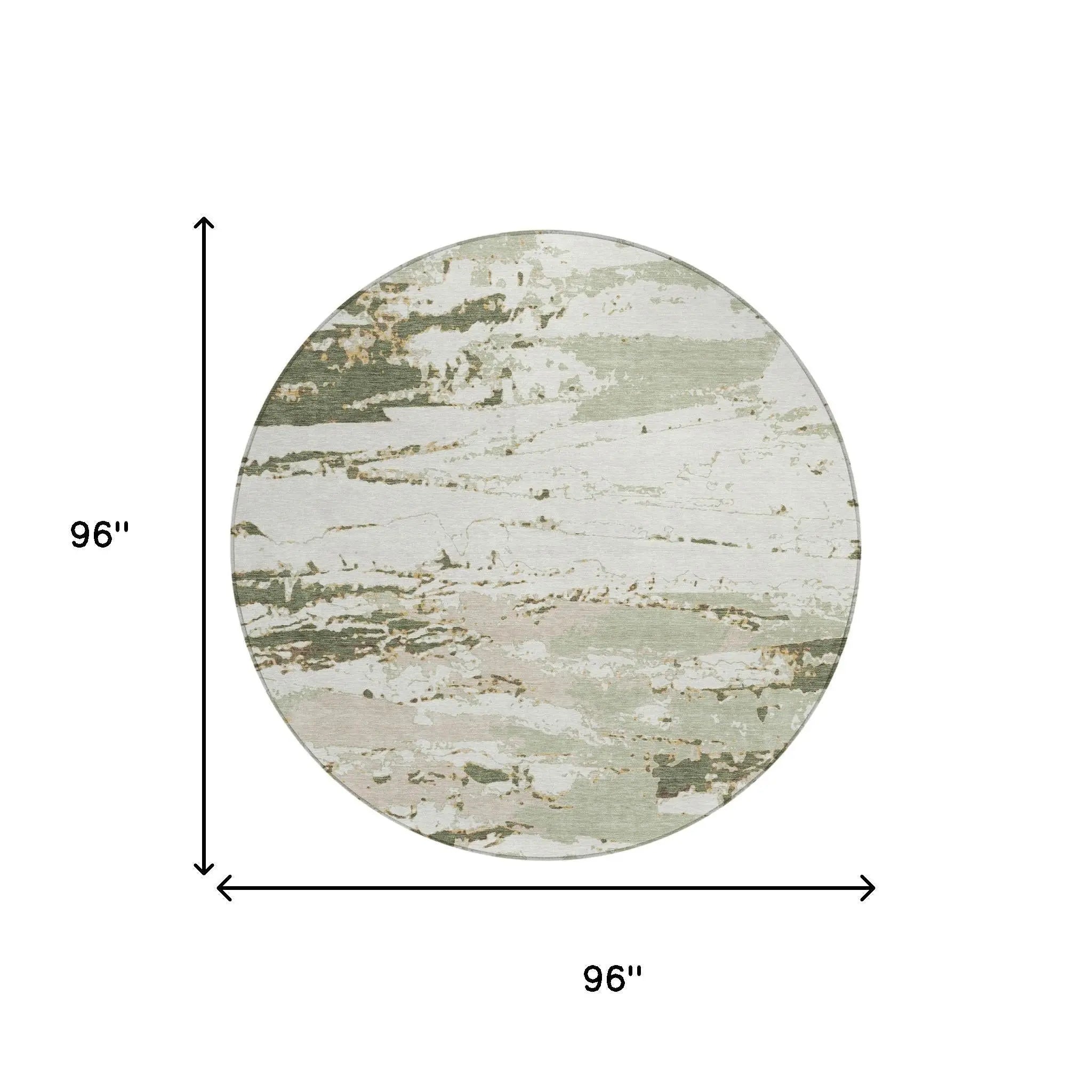 8' Green And Ivory Round Abstract Washable Indoor Outdoor Area Rug Homeroots Outdoor